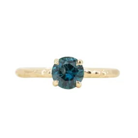 0.89ct Round Montana Teal Sapphire Evergreen Solitaire Ring in 14k Yellow Gold