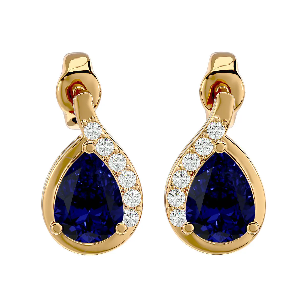 1 3/4 Carat Sapphire And Diamond Pear Shape Stud Earrings In 14 Karat Yellow Gold