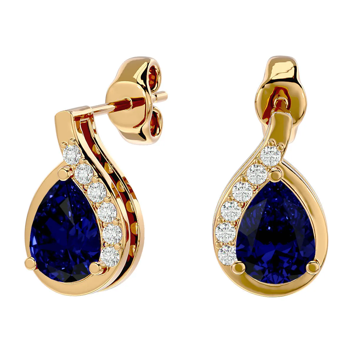 1 3/4 Carat Sapphire And Diamond Pear Shape Stud Earrings In 14 Karat Yellow Gold