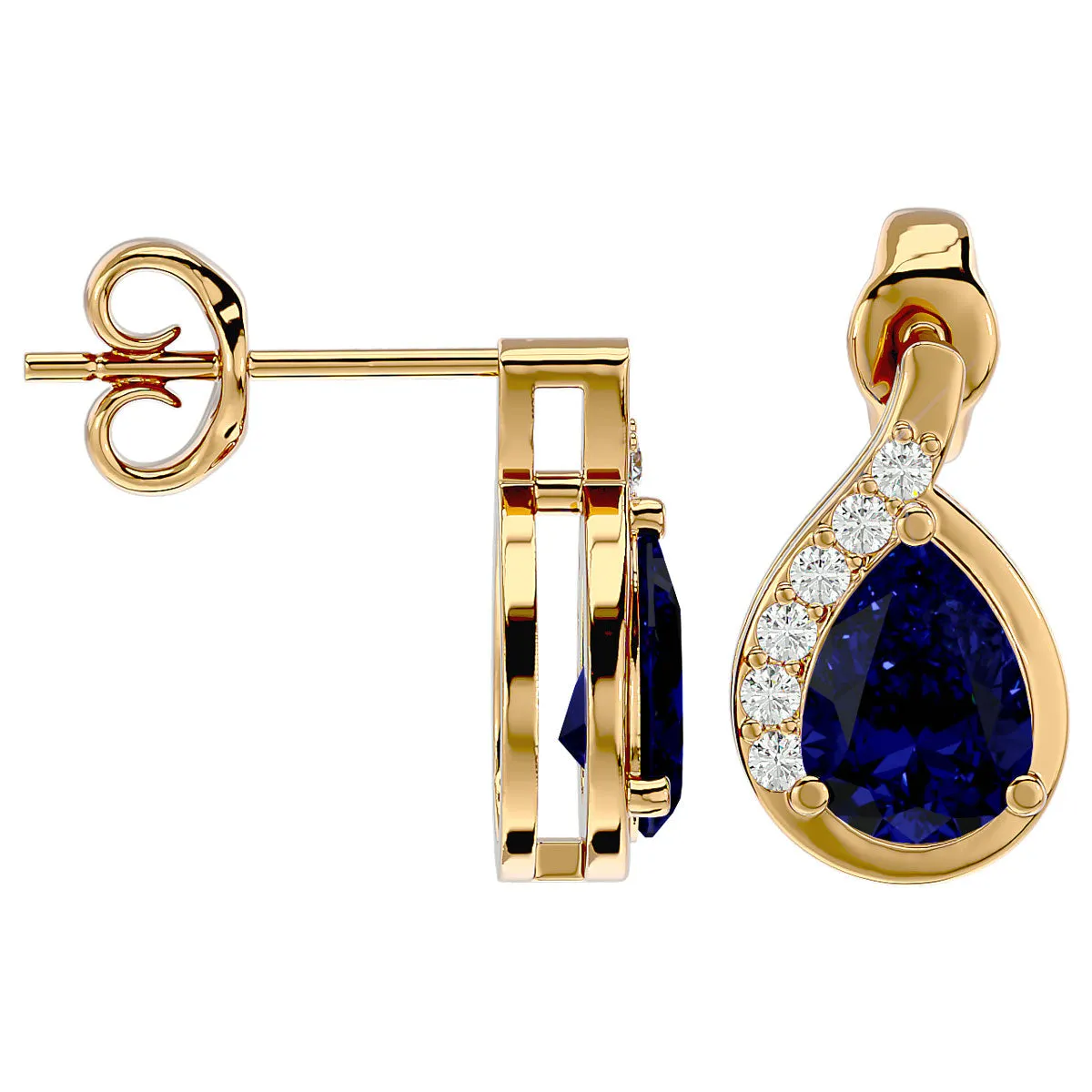 1 3/4 Carat Sapphire And Diamond Pear Shape Stud Earrings In 14 Karat Yellow Gold