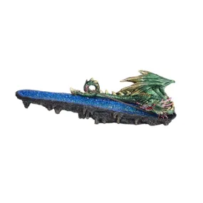 10.7" Green Dragon on Geode Stick Incense Burner