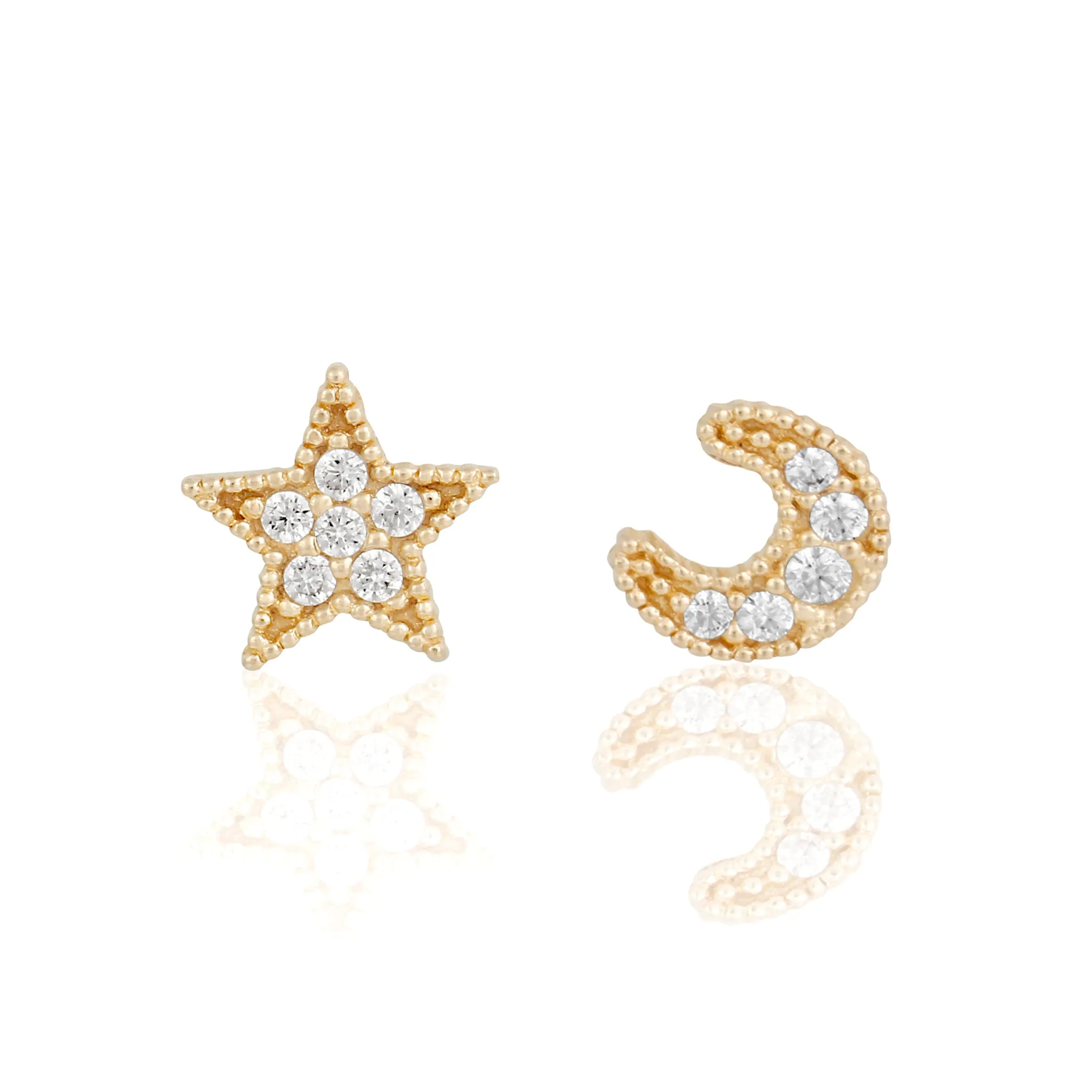 14k Fine My Moon and Stars Stud Earrings