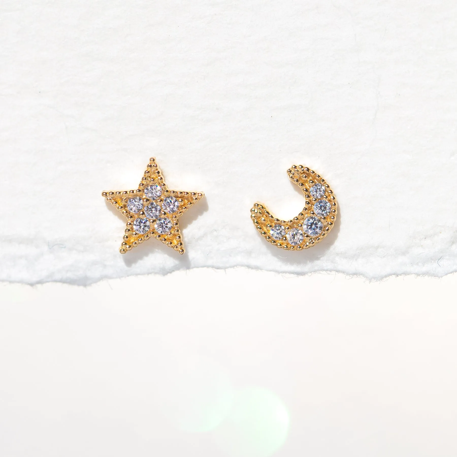 14k Fine My Moon and Stars Stud Earrings