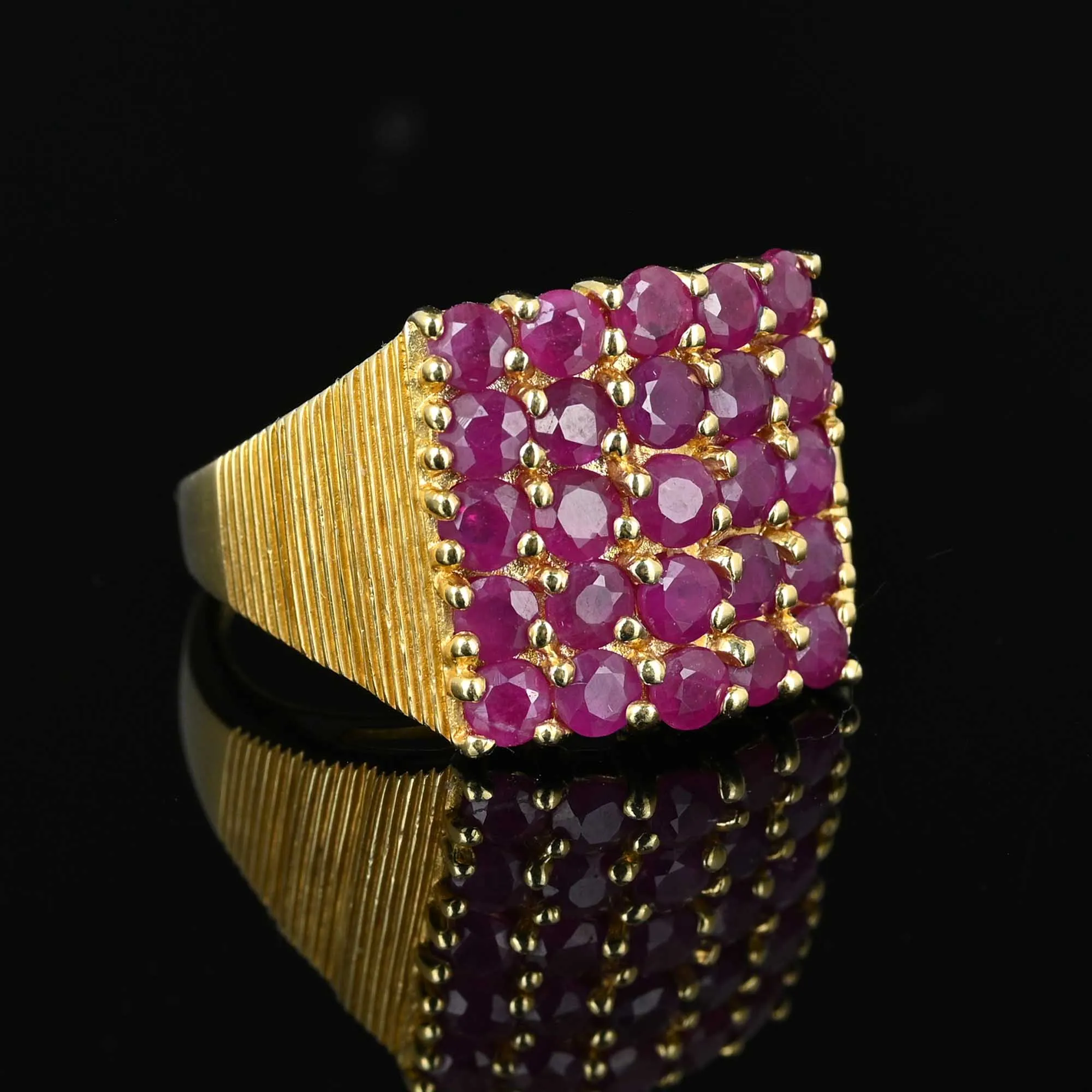 14K Gold Checkerboard Five Row Ruby Cluster Ring