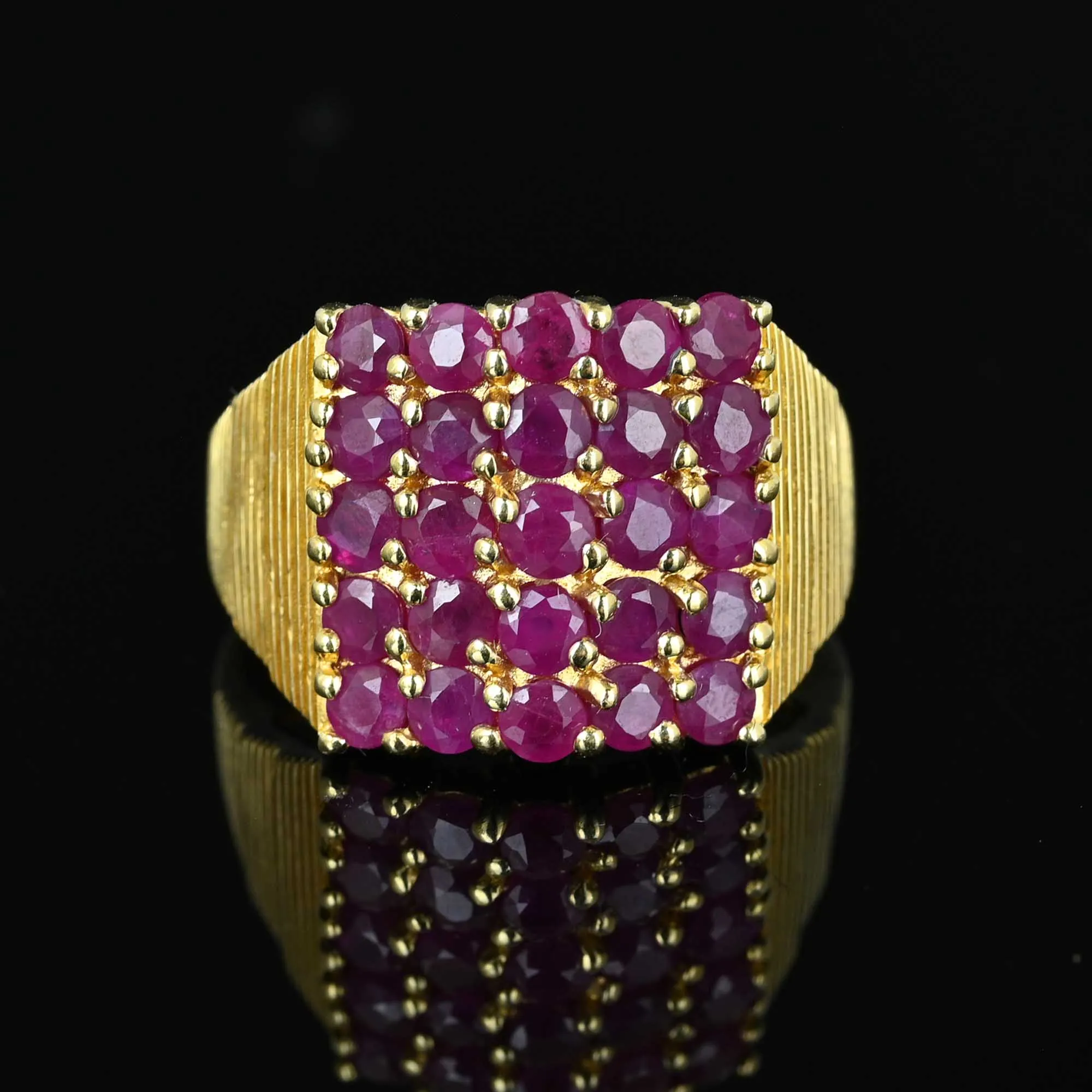 14K Gold Checkerboard Five Row Ruby Cluster Ring