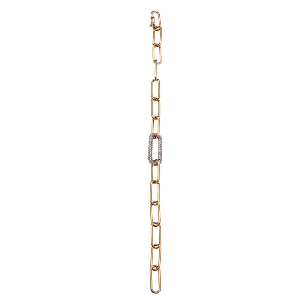 14K Paper Clip Bracelet with One Large Micro-Pave Diamond Link