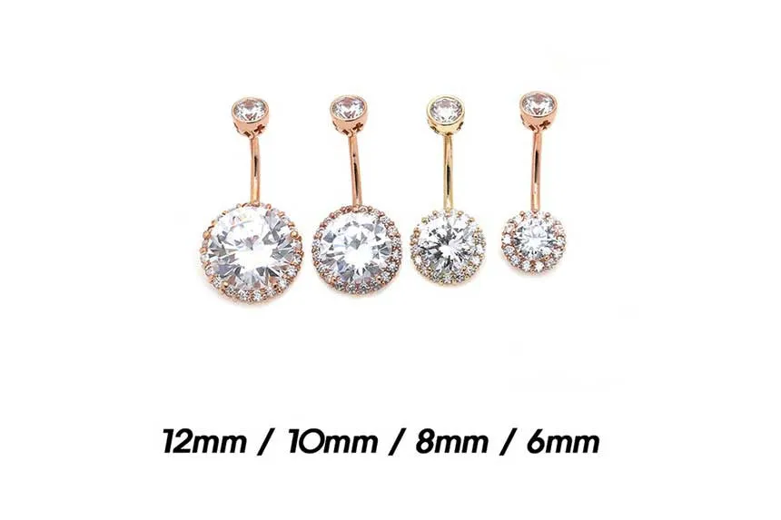 14K Solid Gold Cz Cute Double Top Bottom Healed Male Belly Bar Button Ring Piercing Women Jewelry