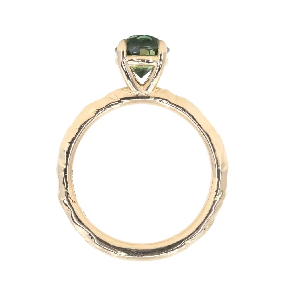 1.55ct Round Deep Teal Madagascar Evergreen Solitaire in 14k Yellow Gold