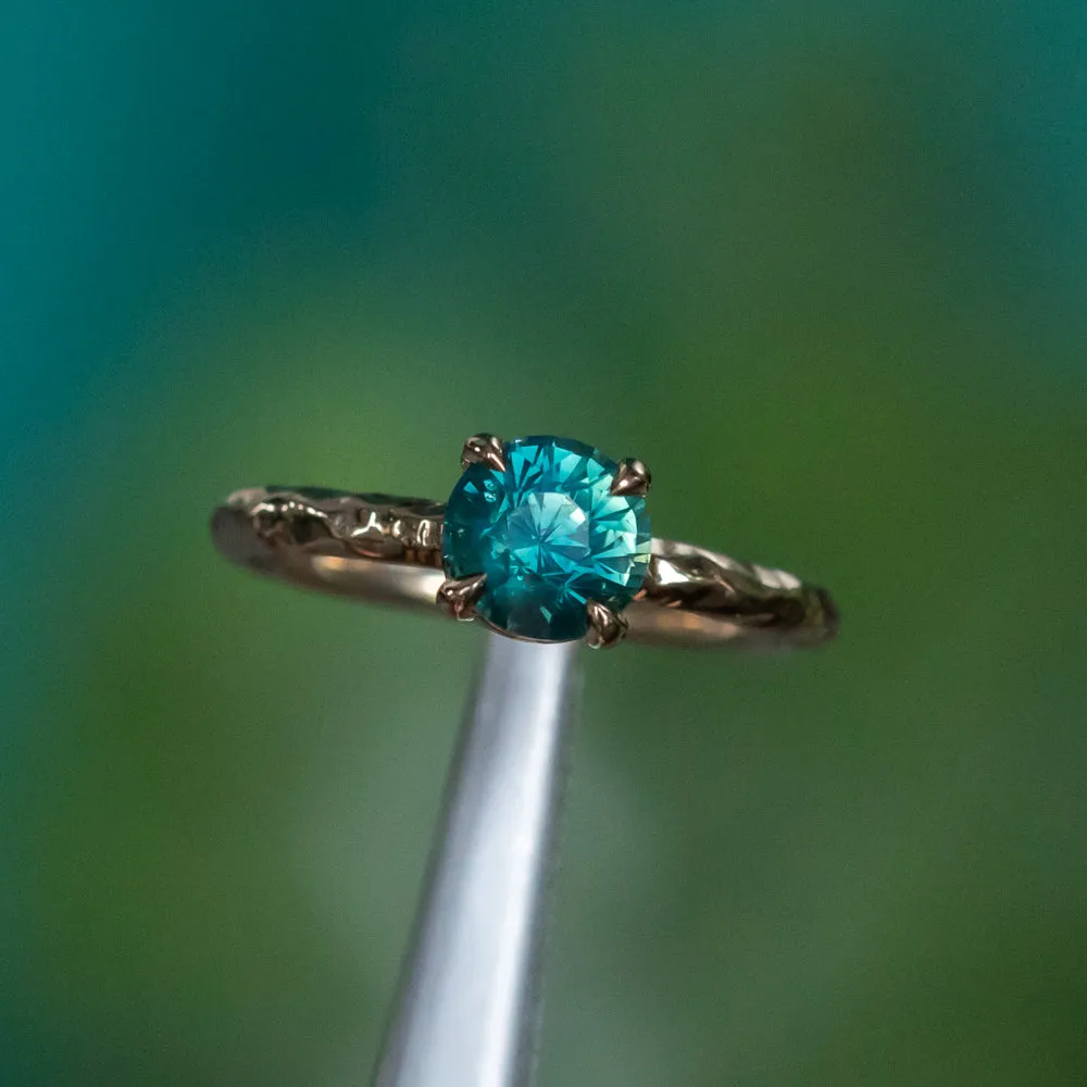 1.55ct Round Deep Teal Madagascar Evergreen Solitaire in 14k Yellow Gold