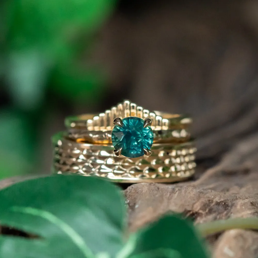 1.55ct Round Deep Teal Madagascar Evergreen Solitaire in 14k Yellow Gold