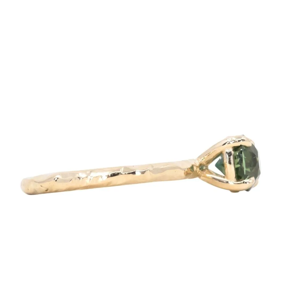 1.55ct Round Deep Teal Madagascar Evergreen Solitaire in 14k Yellow Gold