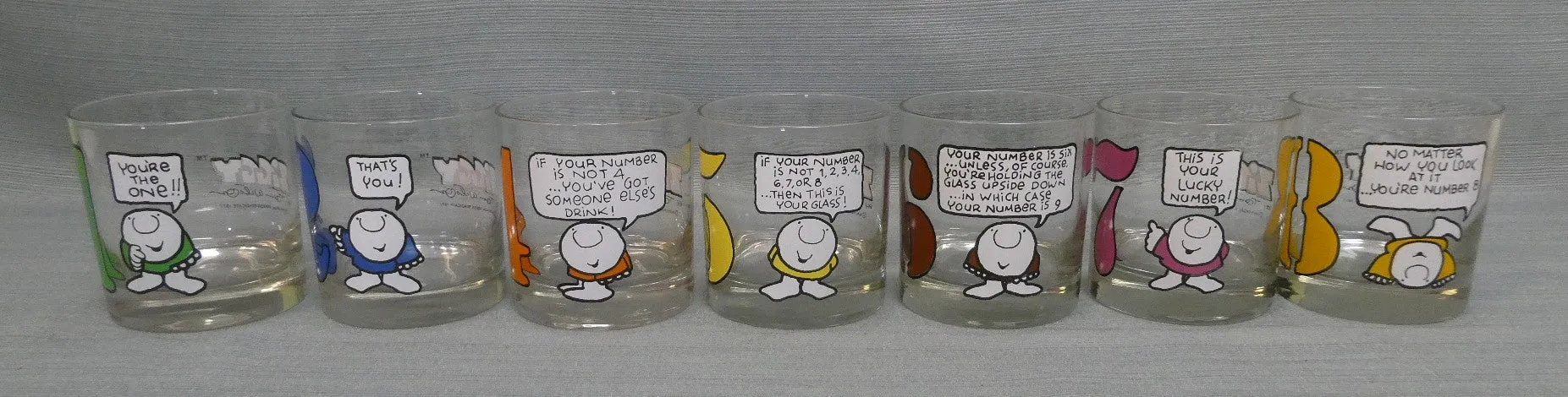 1977 Ziggy Cartoon Glasses - Lot of 7 - Like New!