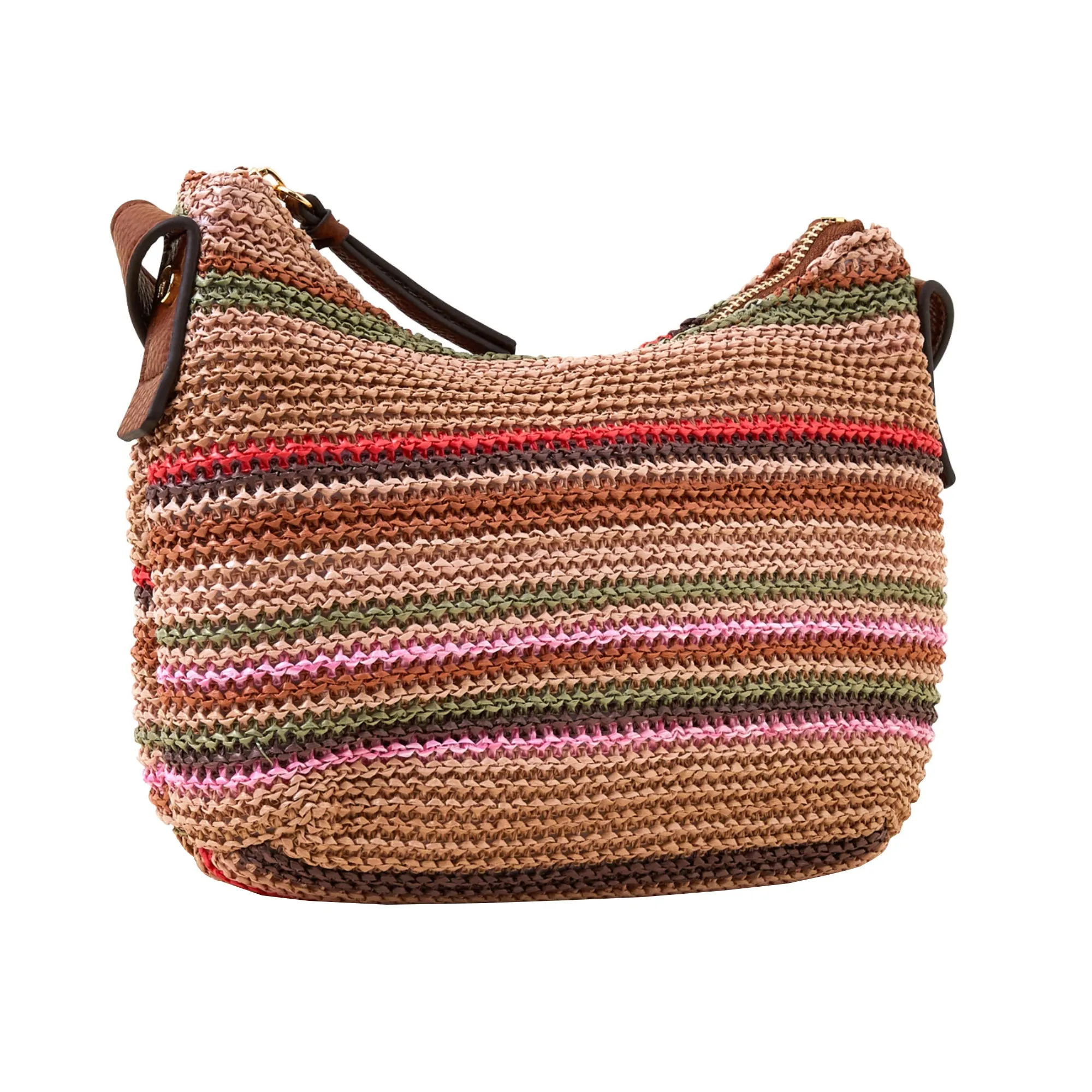 Accessorize London Women's Brown Stripe Raffia Woven Sling Bag