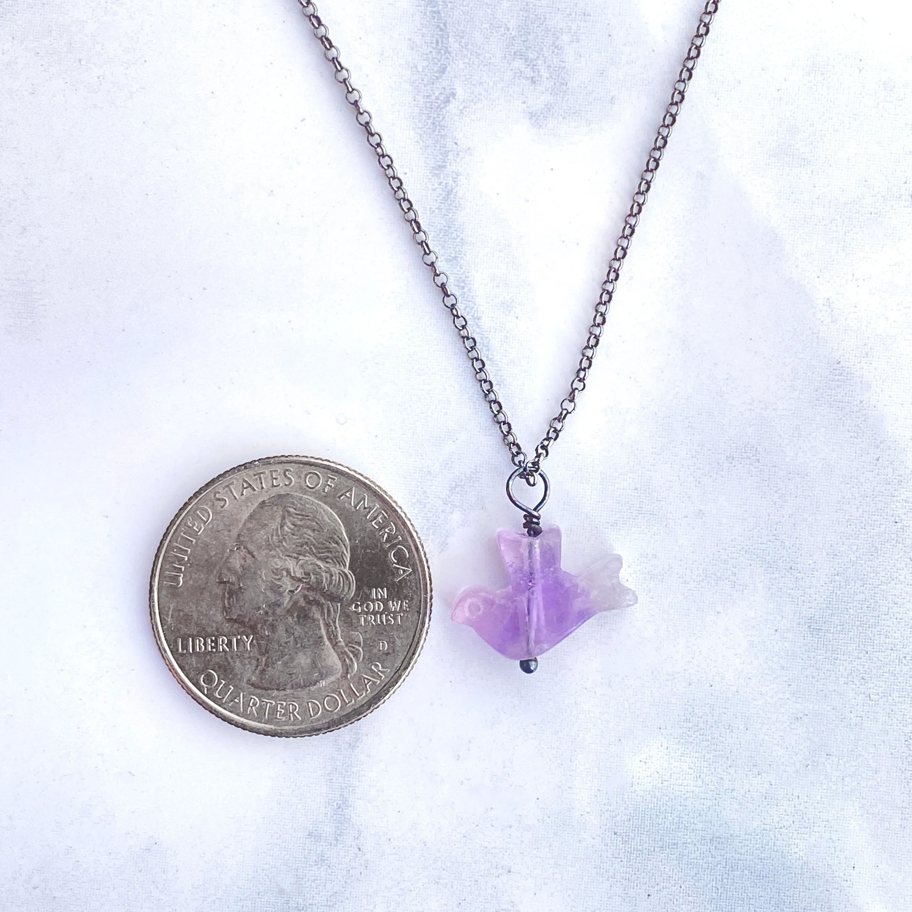 Amethyst gemstone Dove pendant Choker Necklace