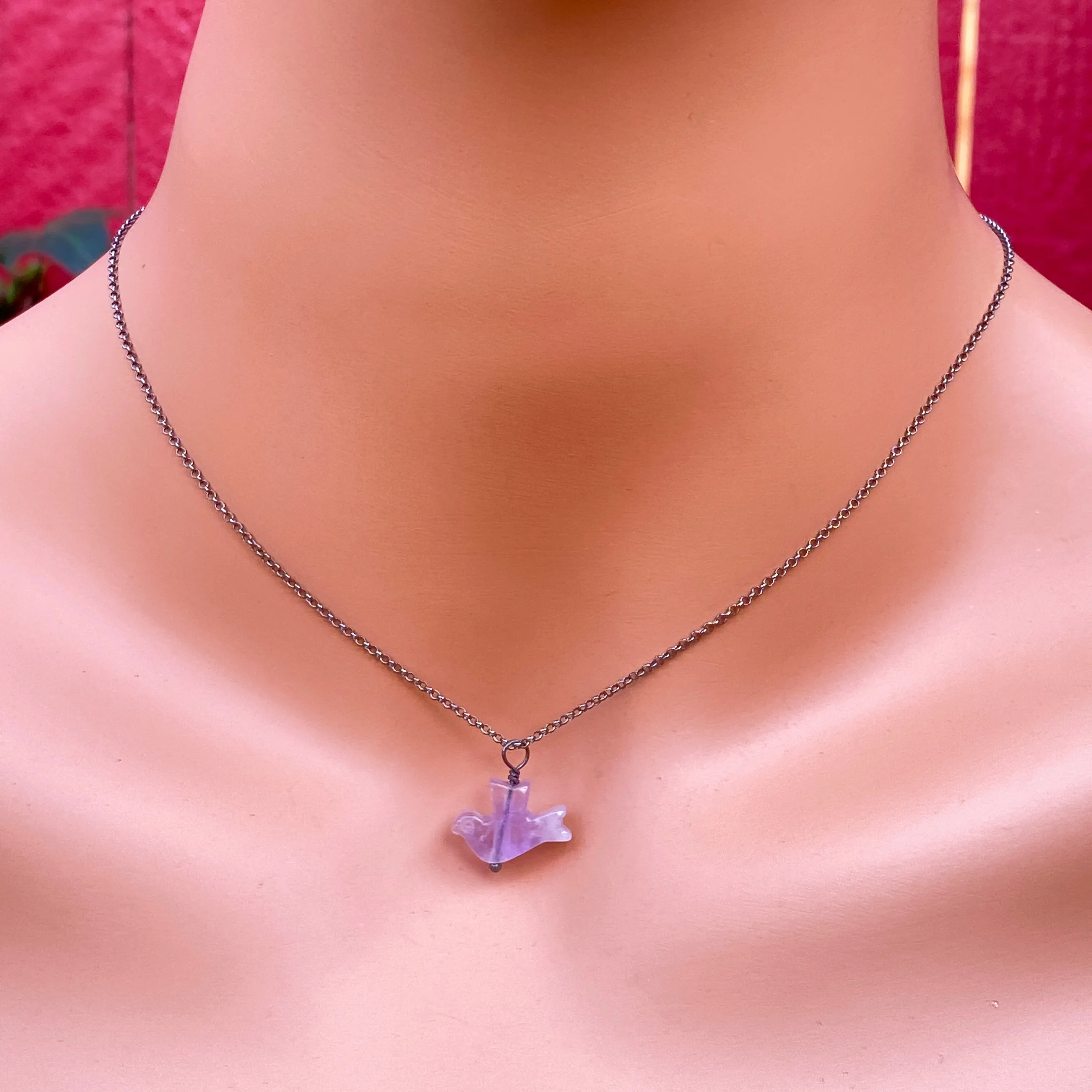 Amethyst gemstone Dove pendant Choker Necklace