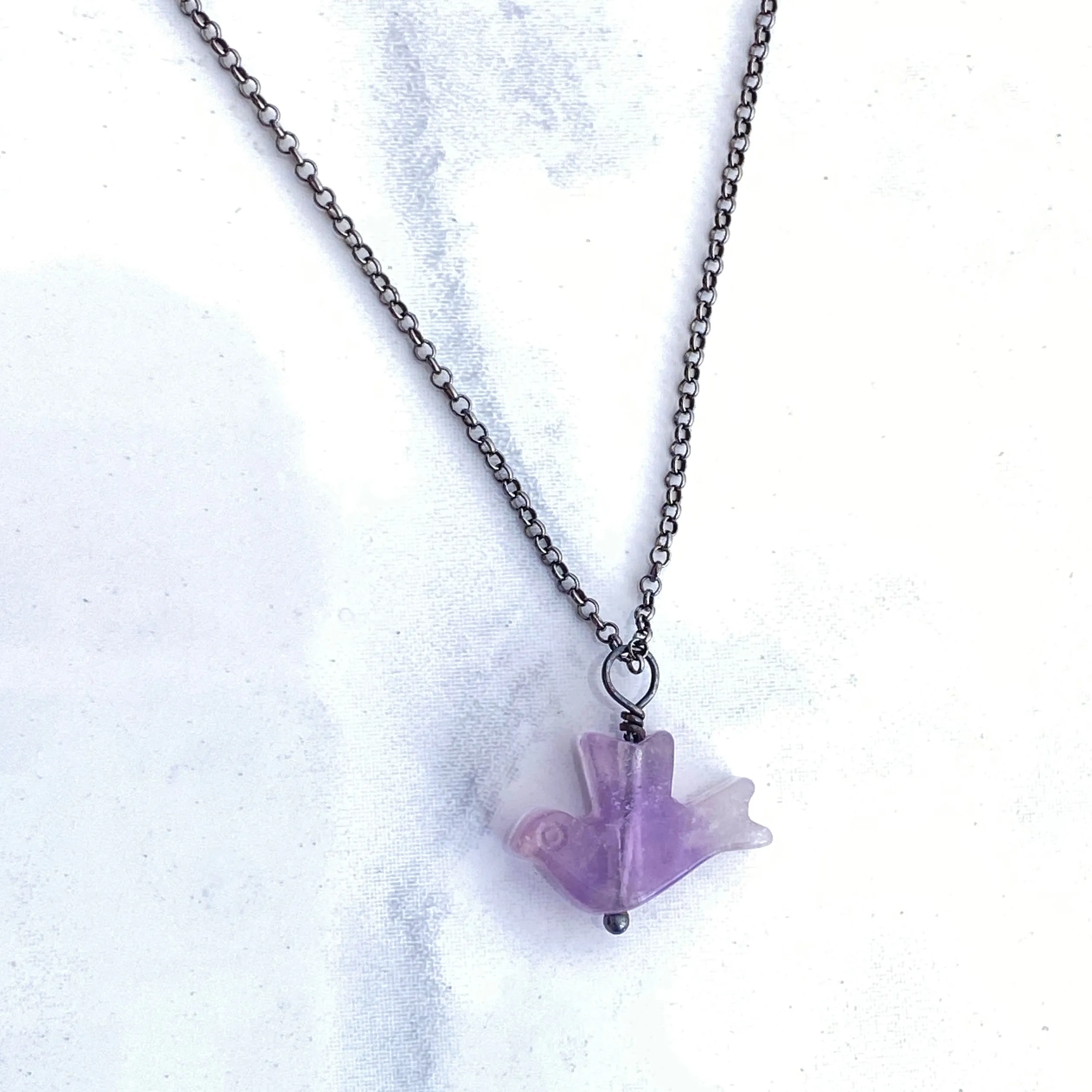 Amethyst gemstone Dove pendant Choker Necklace