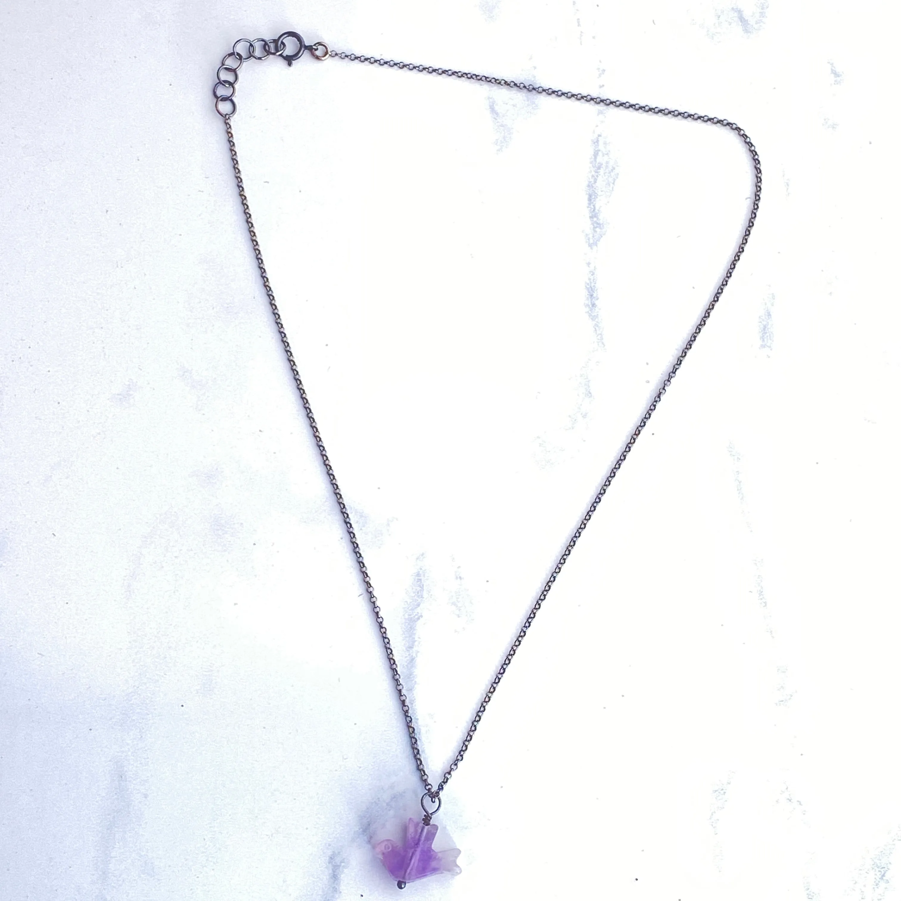 Amethyst gemstone Dove pendant Choker Necklace