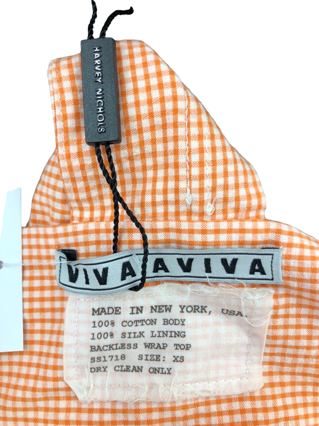 AVIVA Orange Gingham Backless Wrap Top UK XS