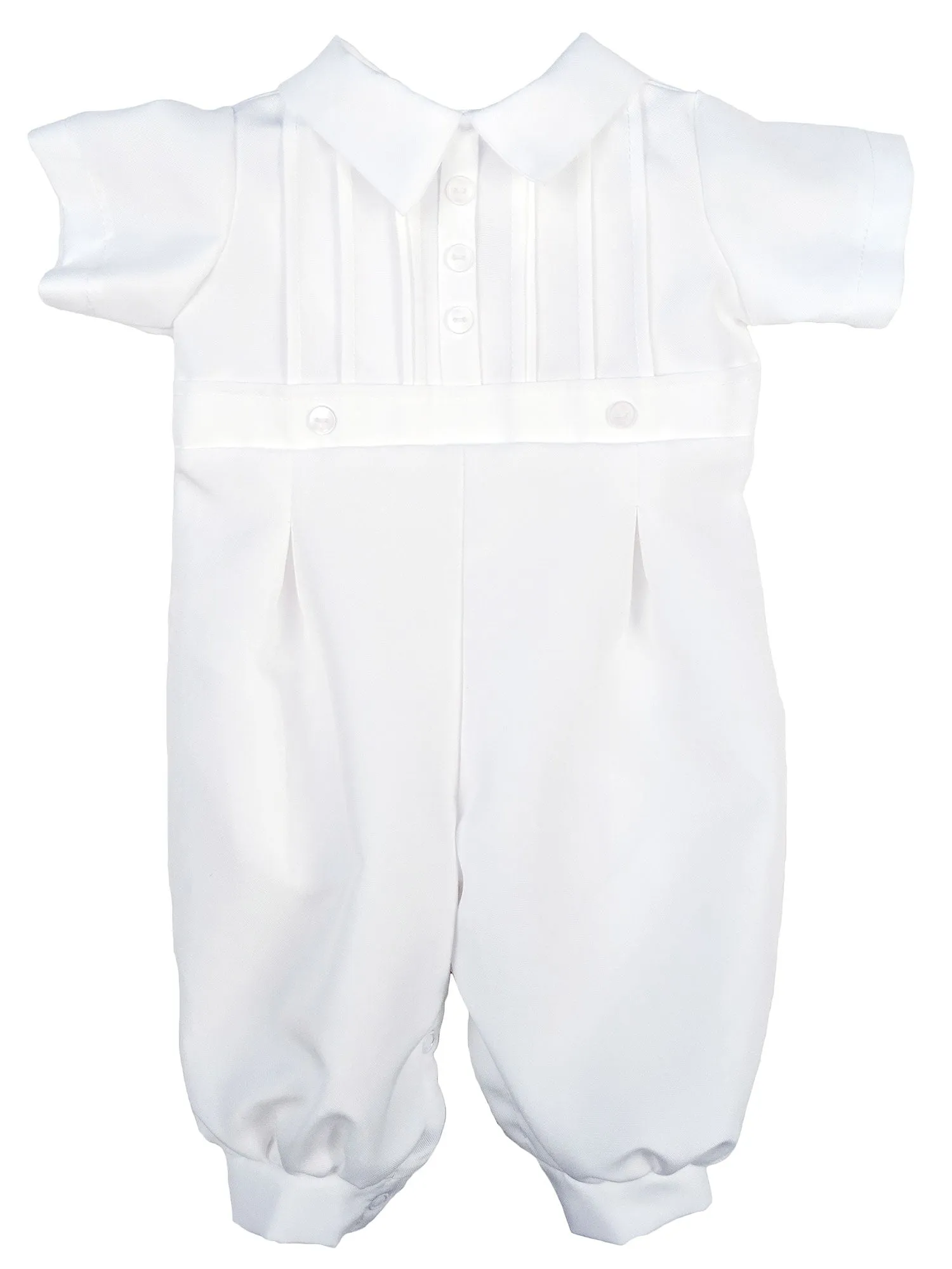 Baby Boys White Pin Tucked Short Sleeve Christening Romper Newborn-24M