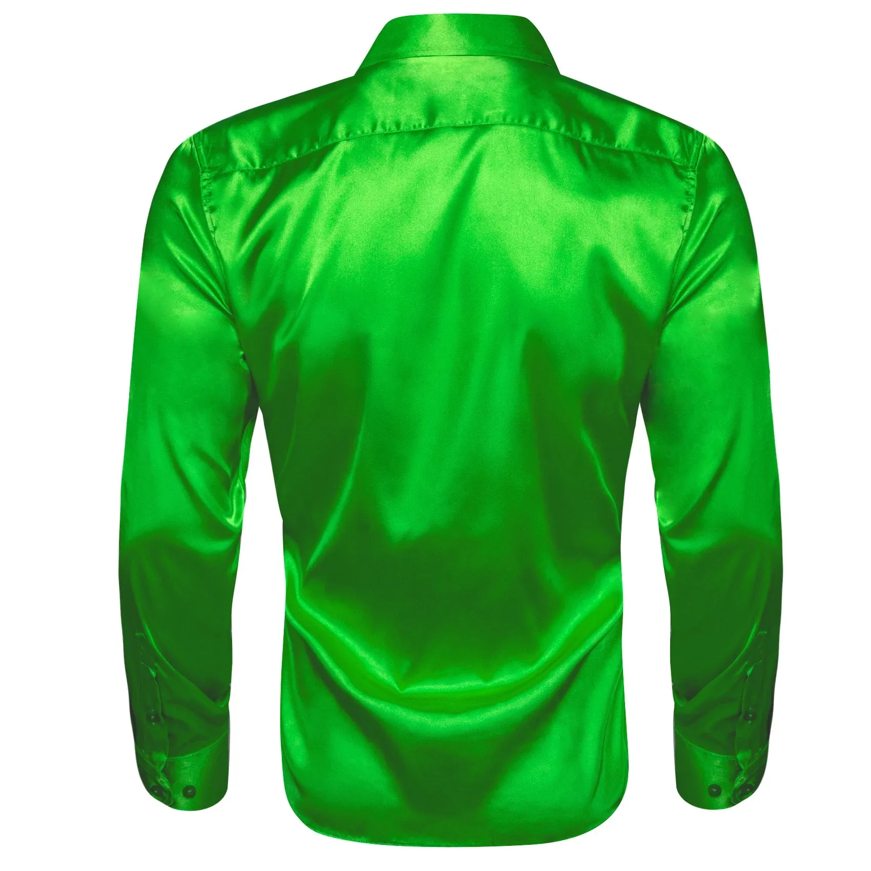 Barry Wang Shirts Men's Long Sleeve Silk Solid Satin Red Green Blue Pink Purple Gold Casual Blouses Luxury Clothing