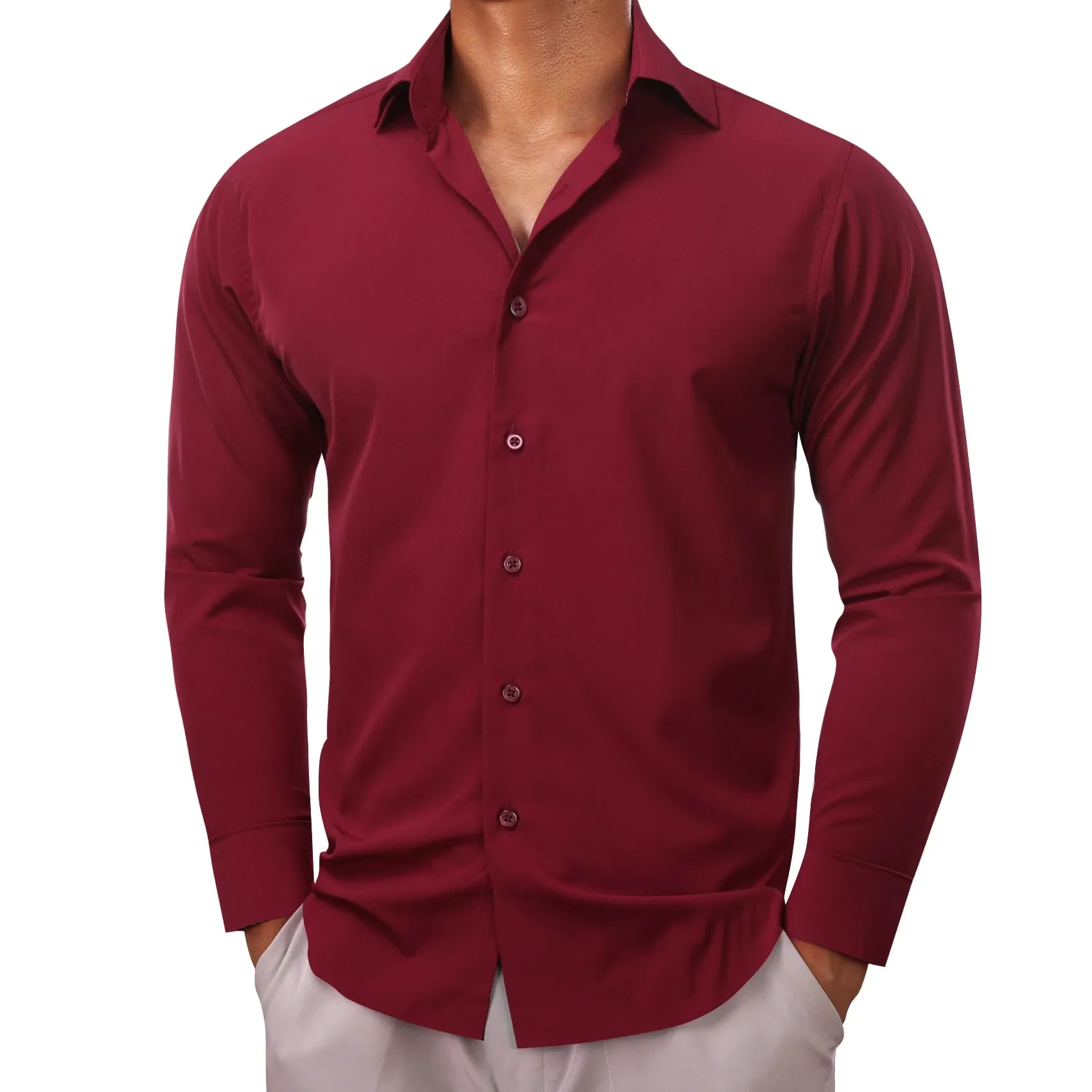 Barry Wang Shirts Men's Long Sleeve Silk Solid Satin Red Green Blue Pink Purple Gold Casual Blouses Luxury Clothing