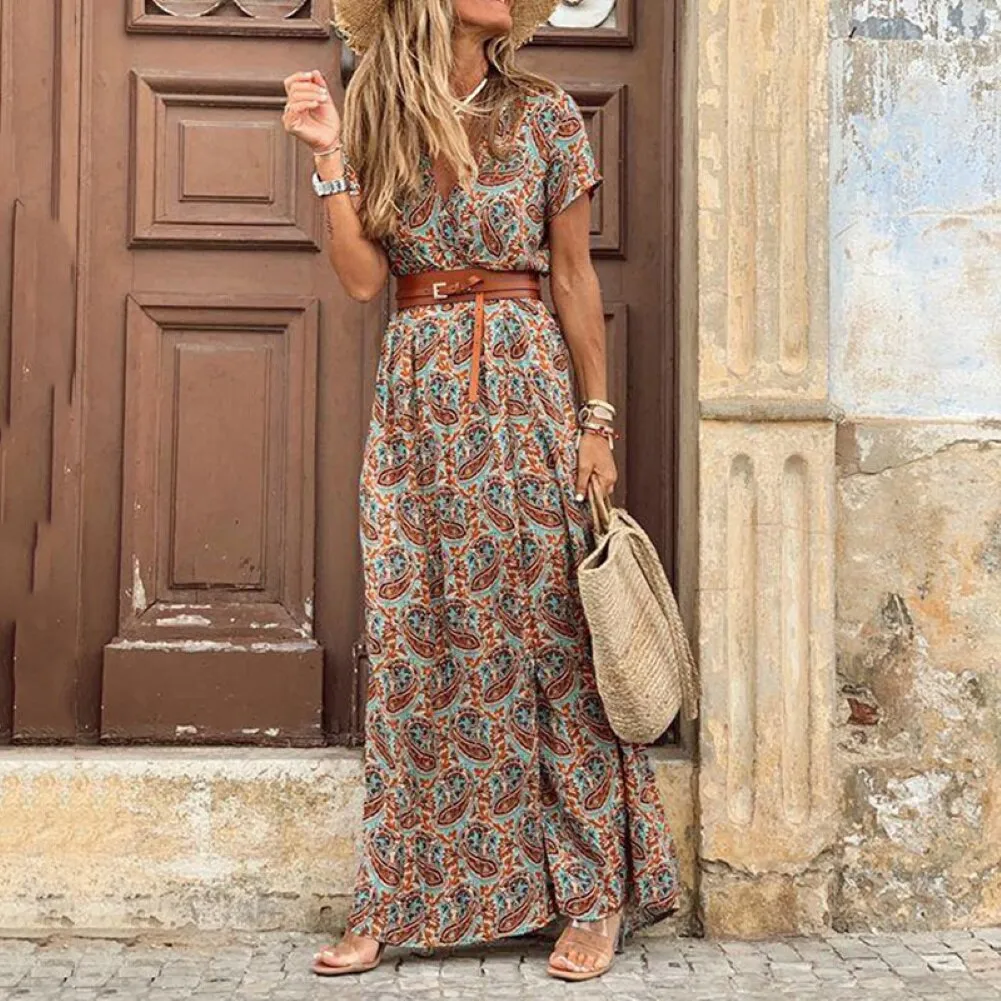 BerriesJam - 2024 Paisley Large Hem Beach Dress with Belt