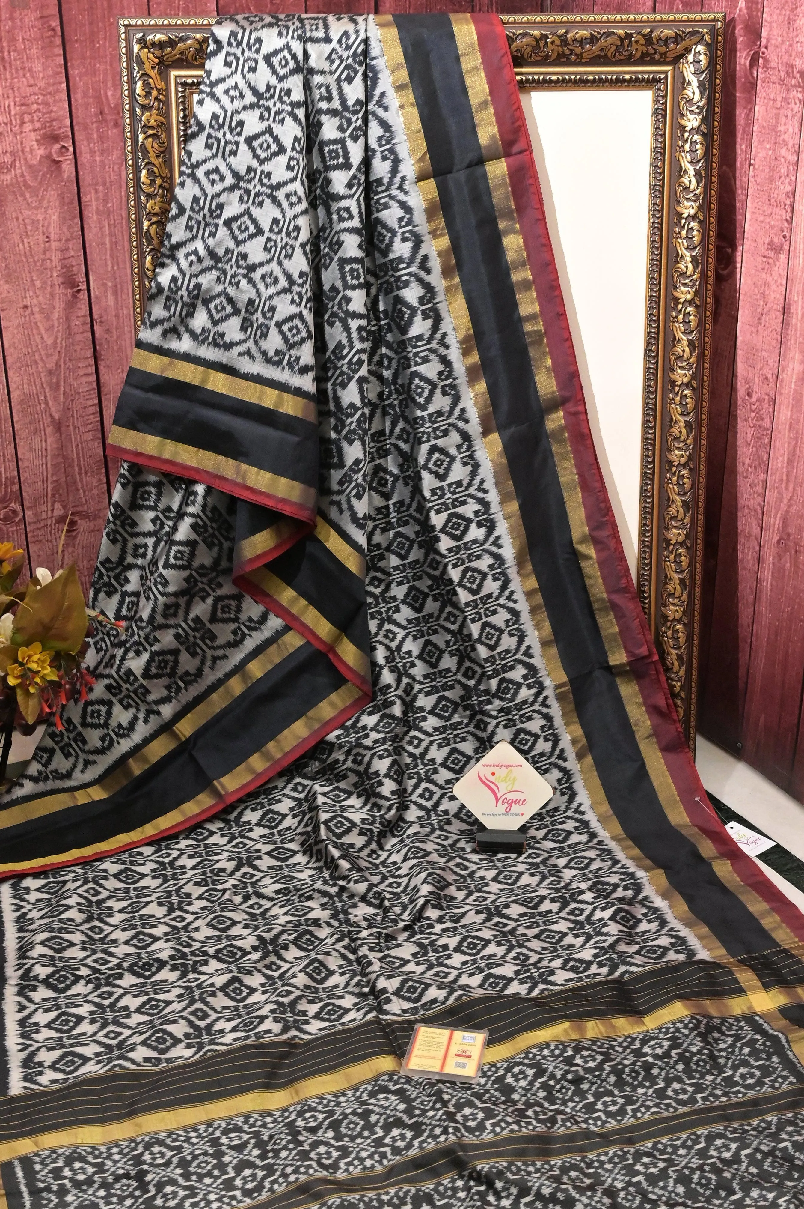 Black Color Pure Ikat Silk Saree