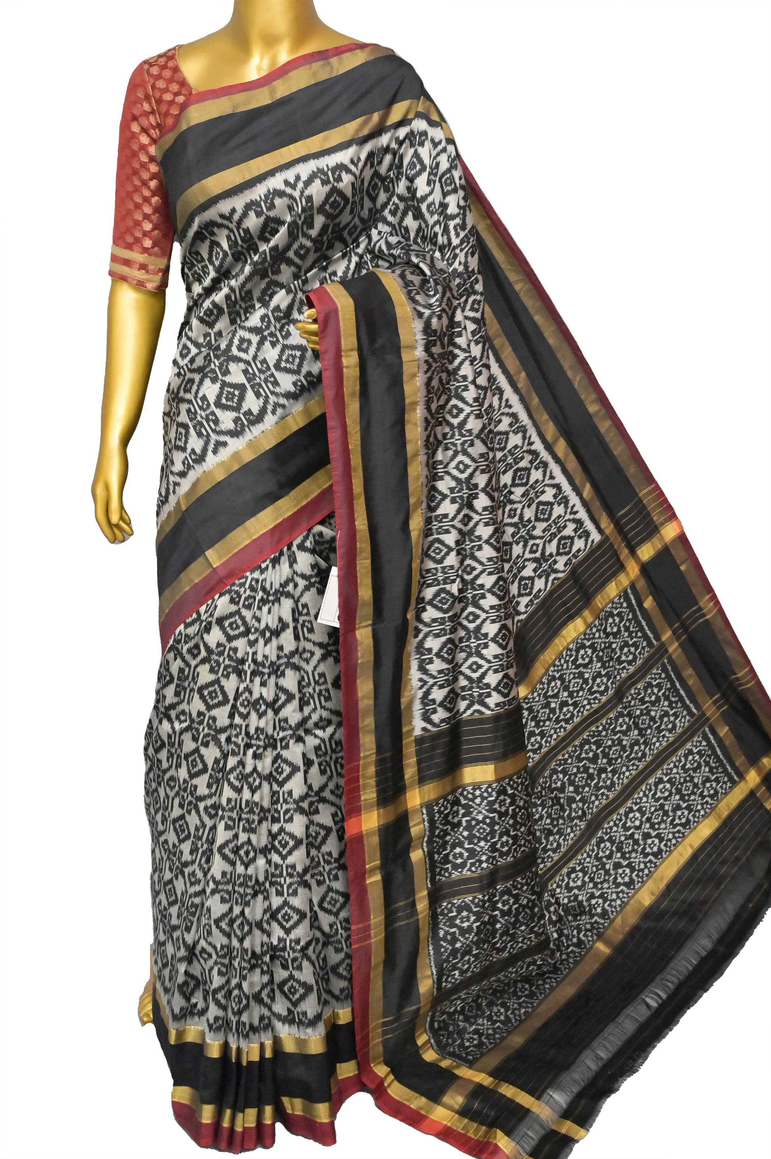 Black Color Pure Ikat Silk Saree