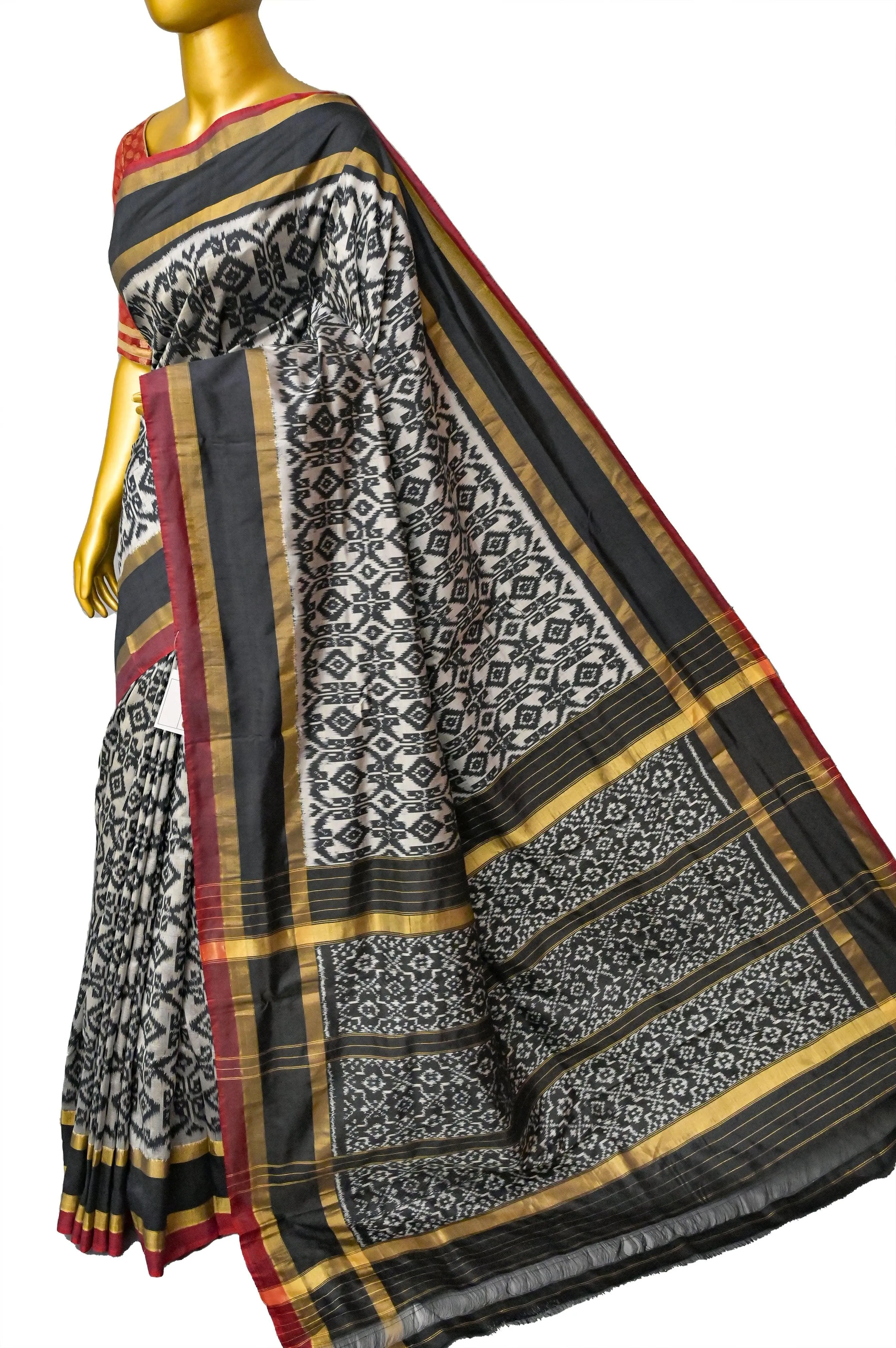 Black Color Pure Ikat Silk Saree