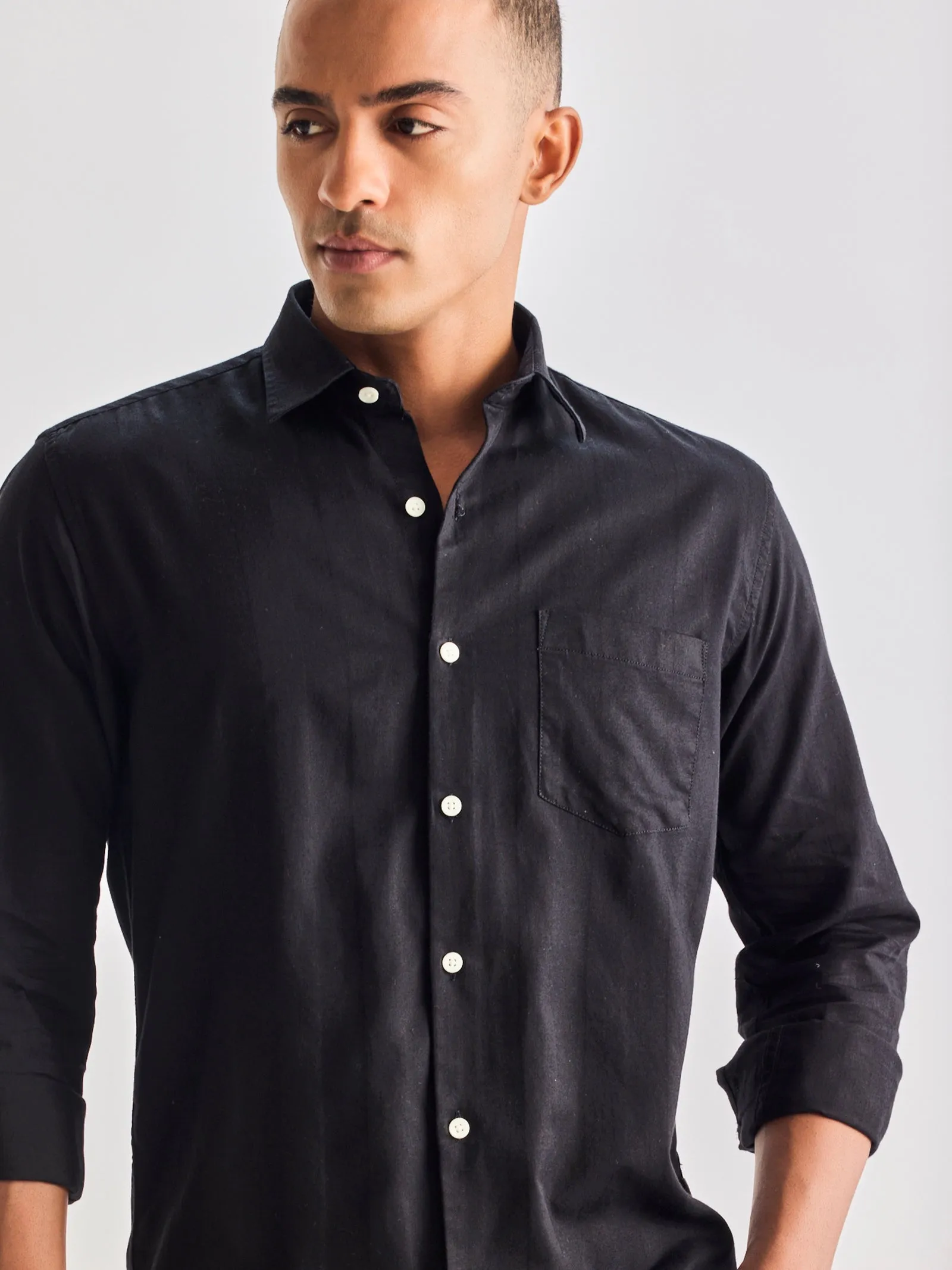 Black Pure Cotton Solid Shirt