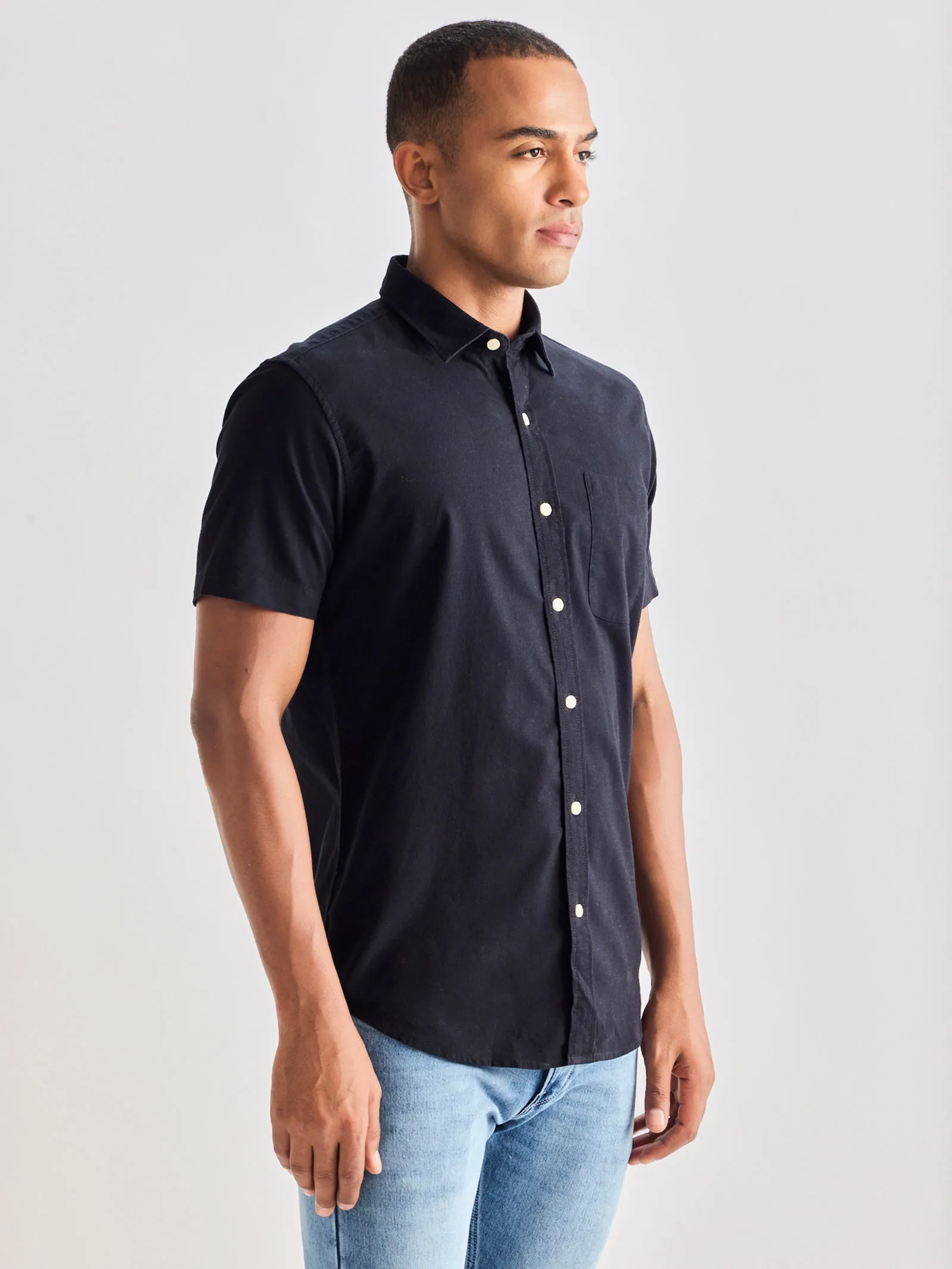 Black Pure Cotton Solid Shirt