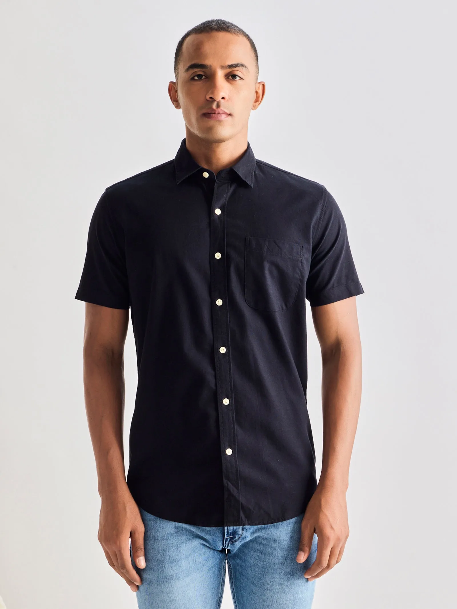 Black Pure Cotton Solid Shirt