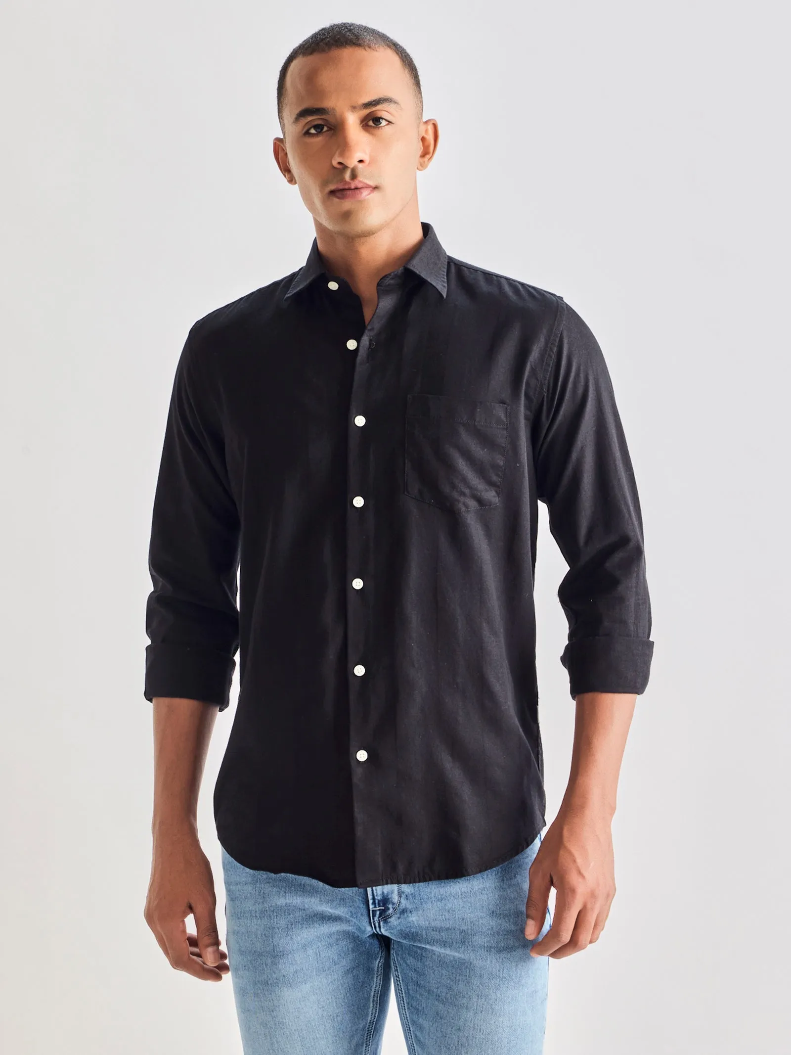 Black Pure Cotton Solid Shirt