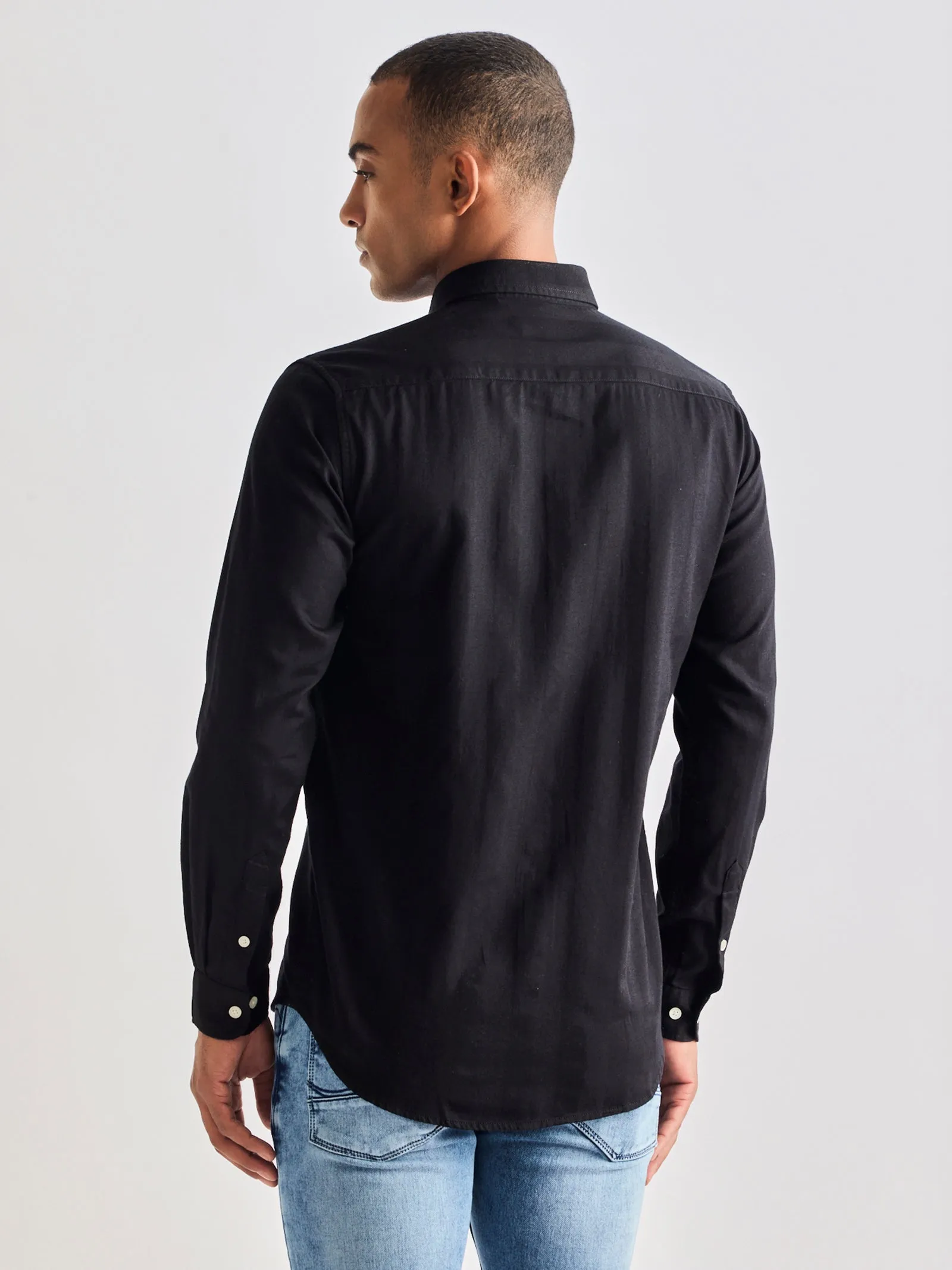 Black Pure Cotton Solid Shirt