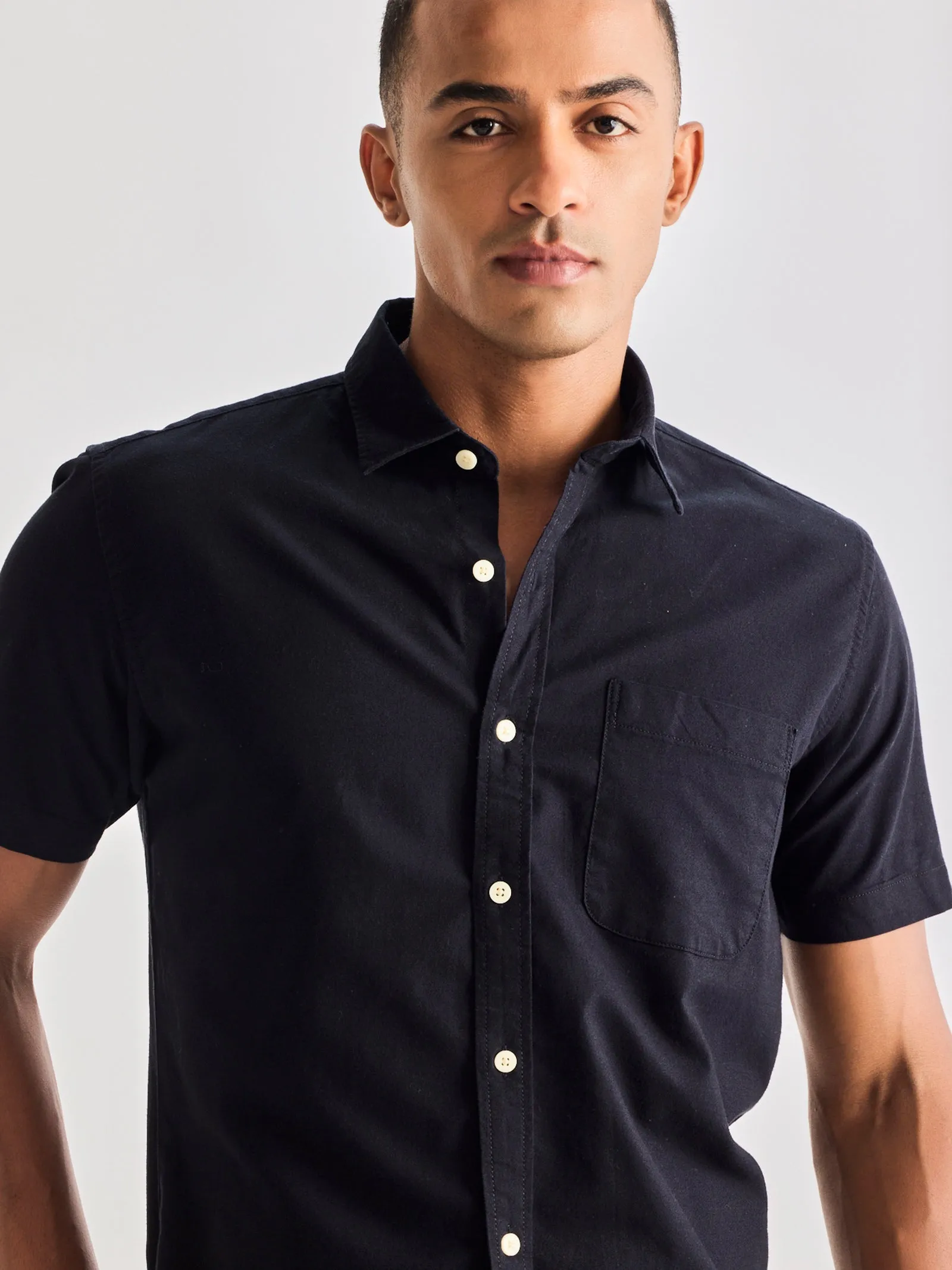 Black Pure Cotton Solid Shirt