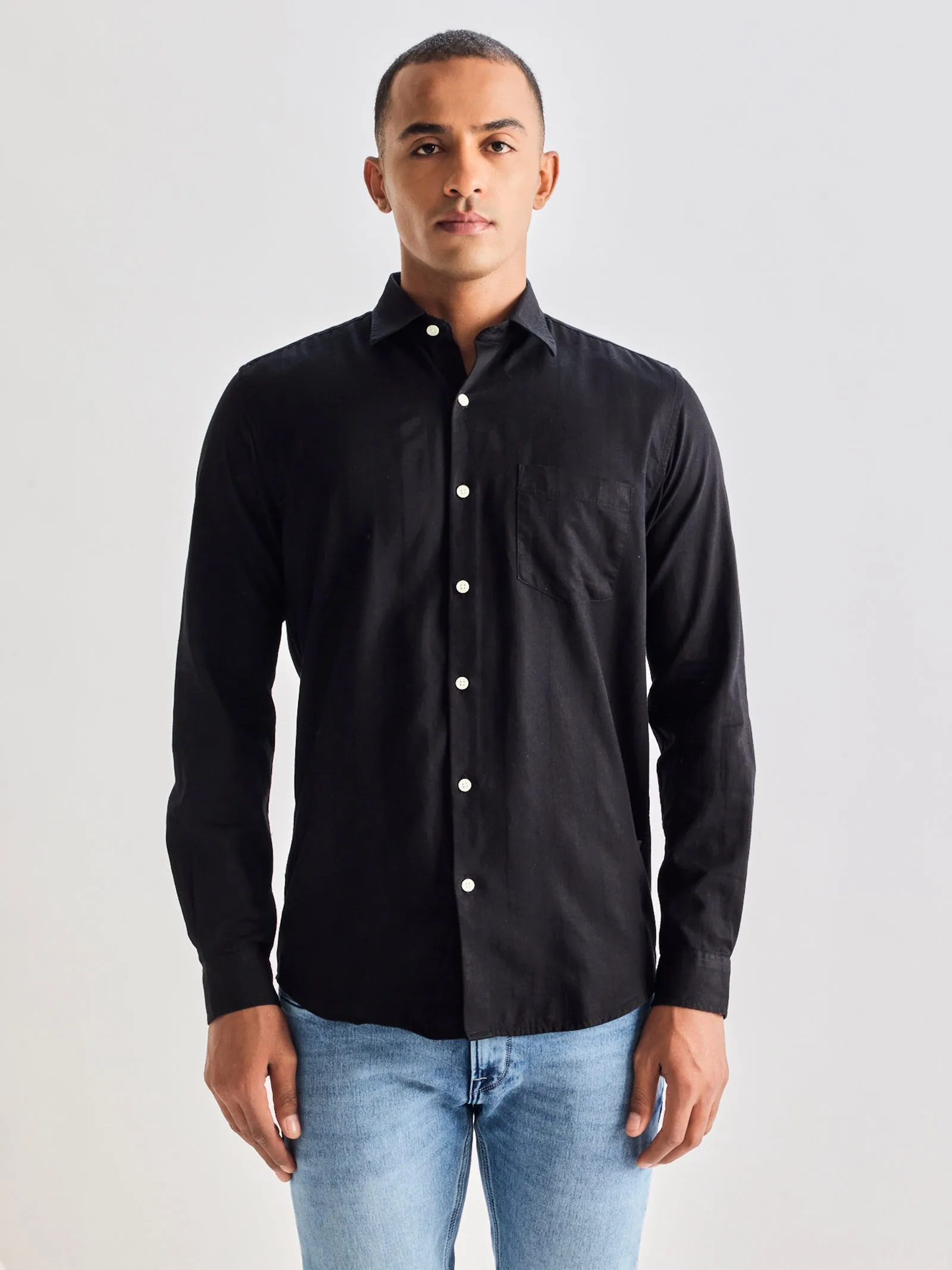 Black Pure Cotton Solid Shirt