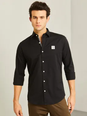 Black Solid Stretch Twill Shirt