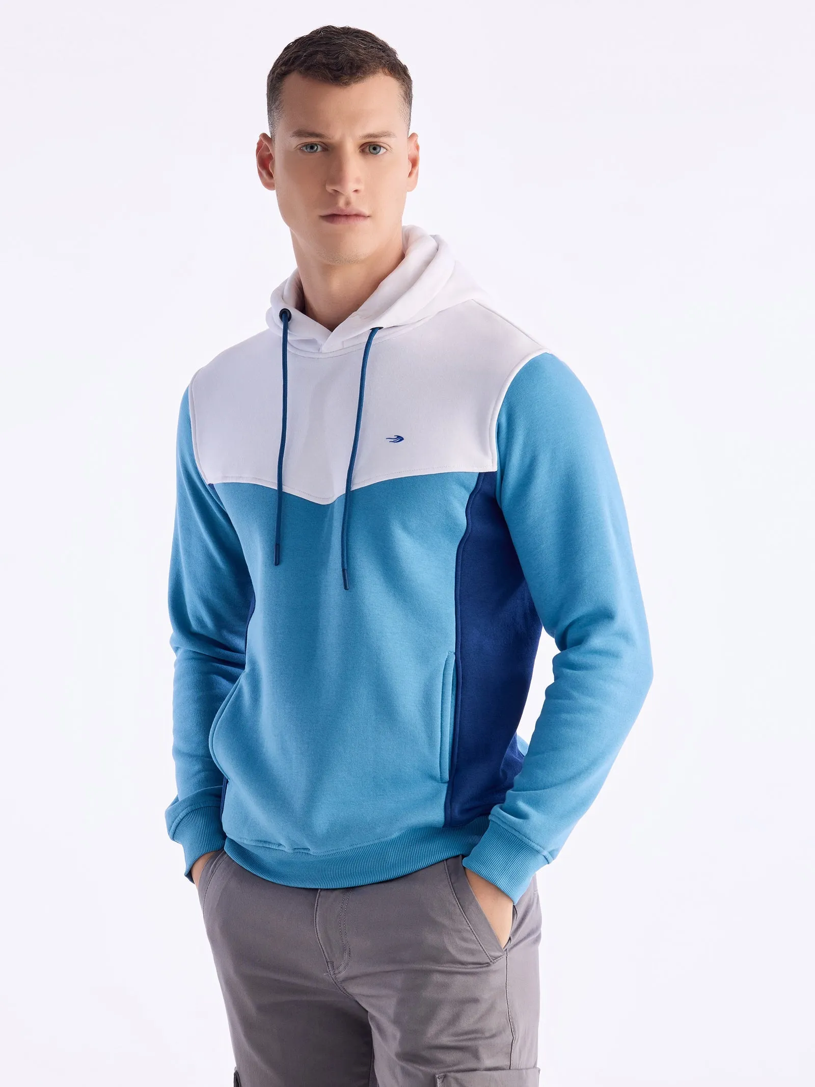 Blue Solid Hooded Sweatshirt