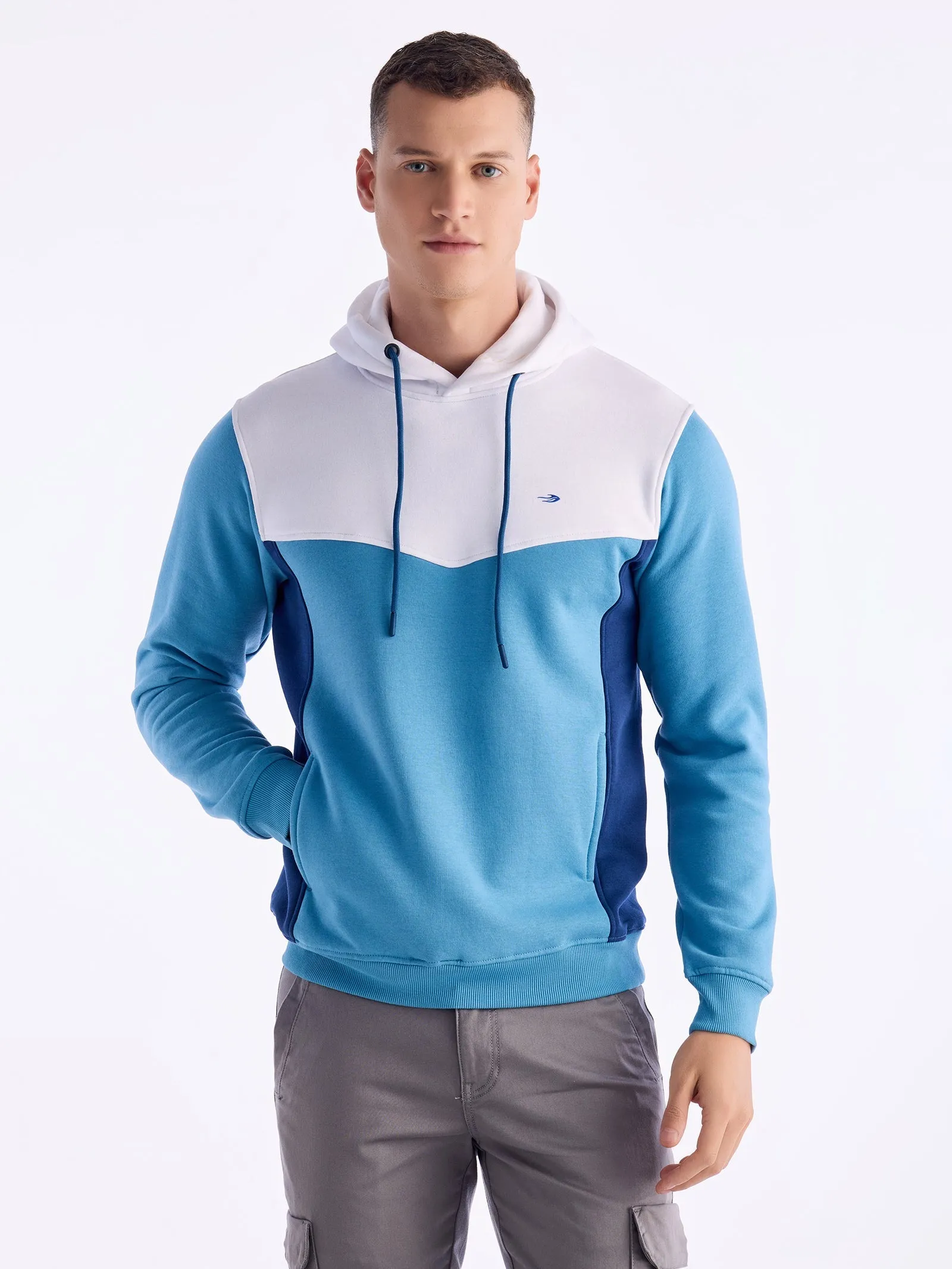 Blue Solid Hooded Sweatshirt