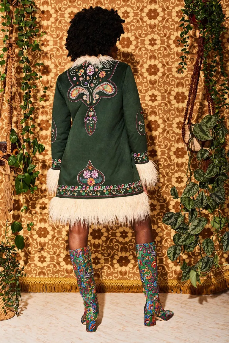 Breaking Hearts Green Embroidered Penny Lane Coat - SSA473 - UK12