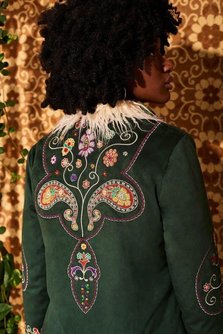 Breaking Hearts Green Embroidered Penny Lane Coat - SSA473 - UK12