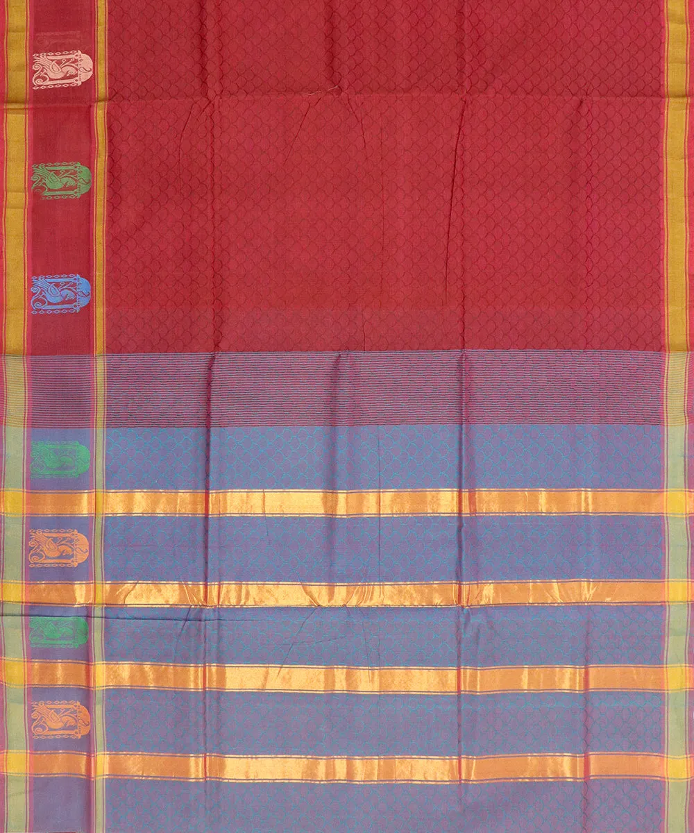 Brick red plain butta handwoven rajahmundry cotton saree