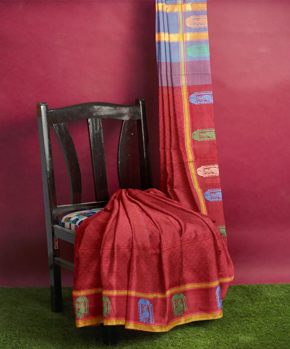 Brick red plain butta handwoven rajahmundry cotton saree