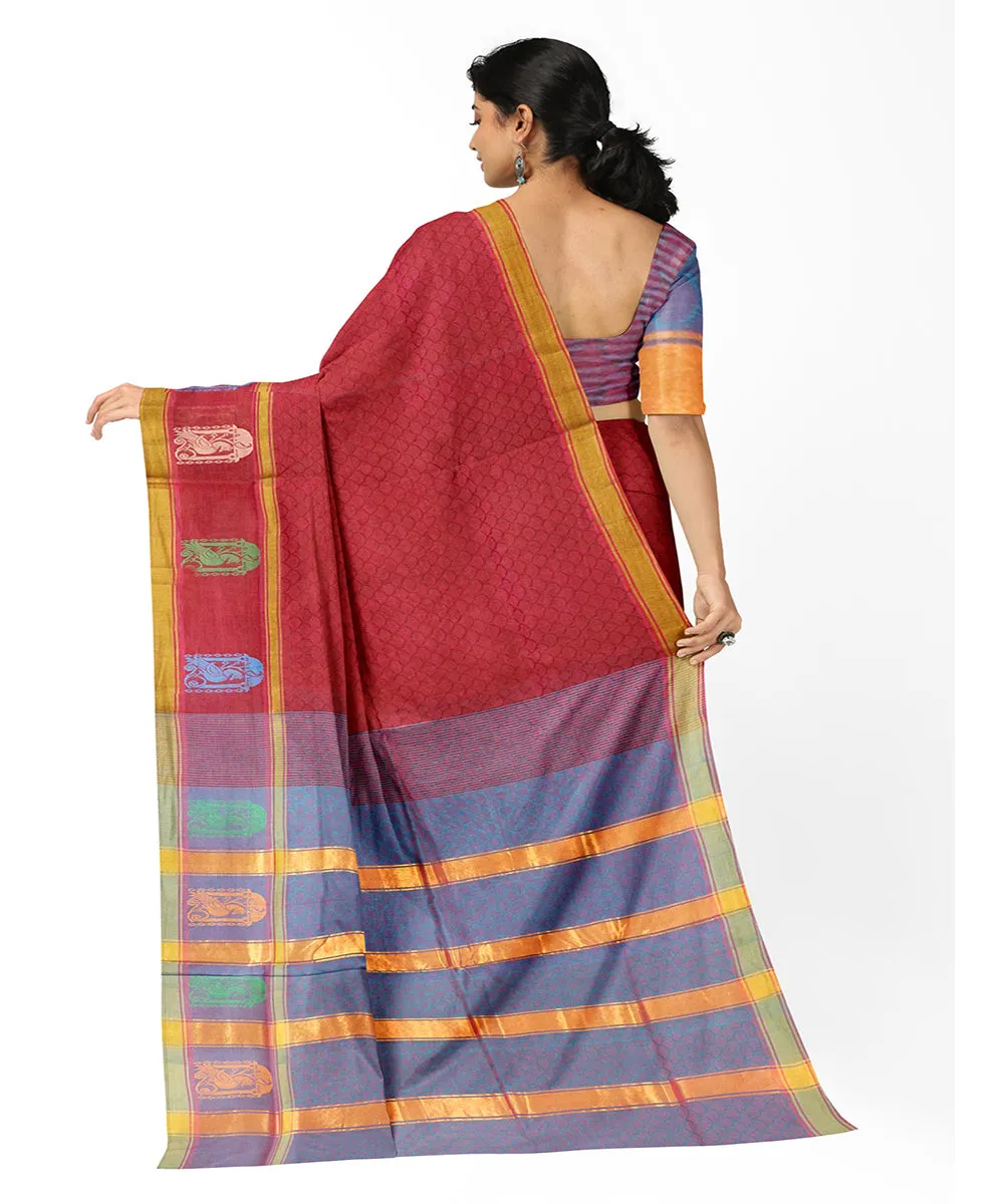 Brick red plain butta handwoven rajahmundry cotton saree