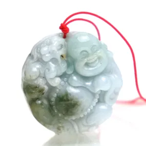 Budai (China) or Hotei (Japan) Laughing Buddha Nephrite Jade Pendant