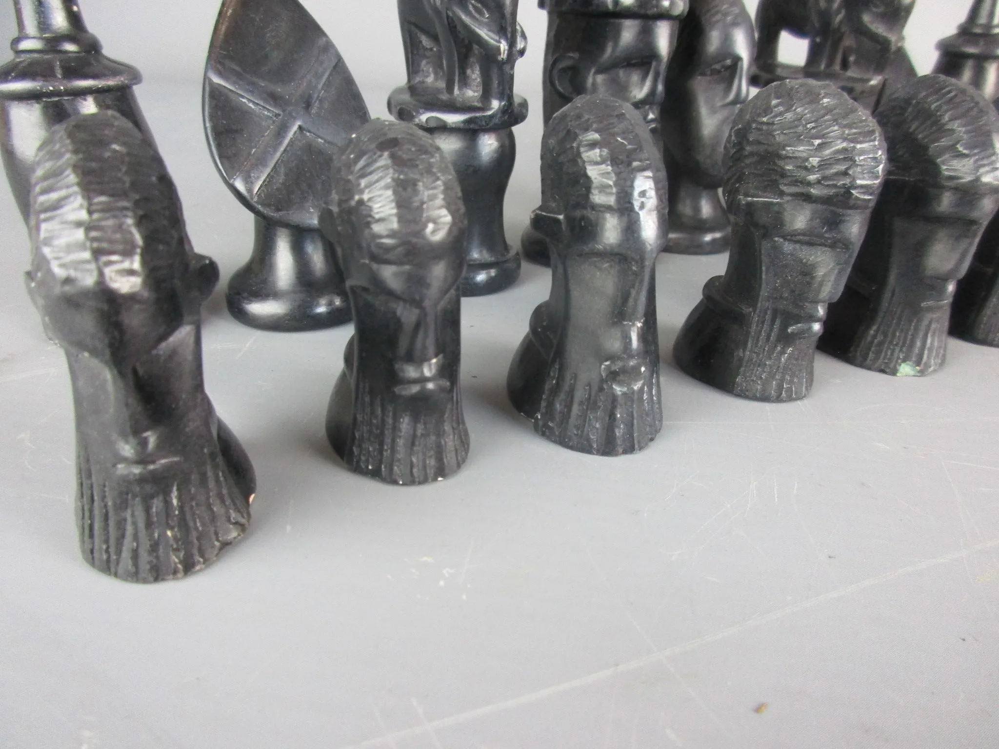 Carved African Soapstone Chess Set Vintage Mid 20th Century