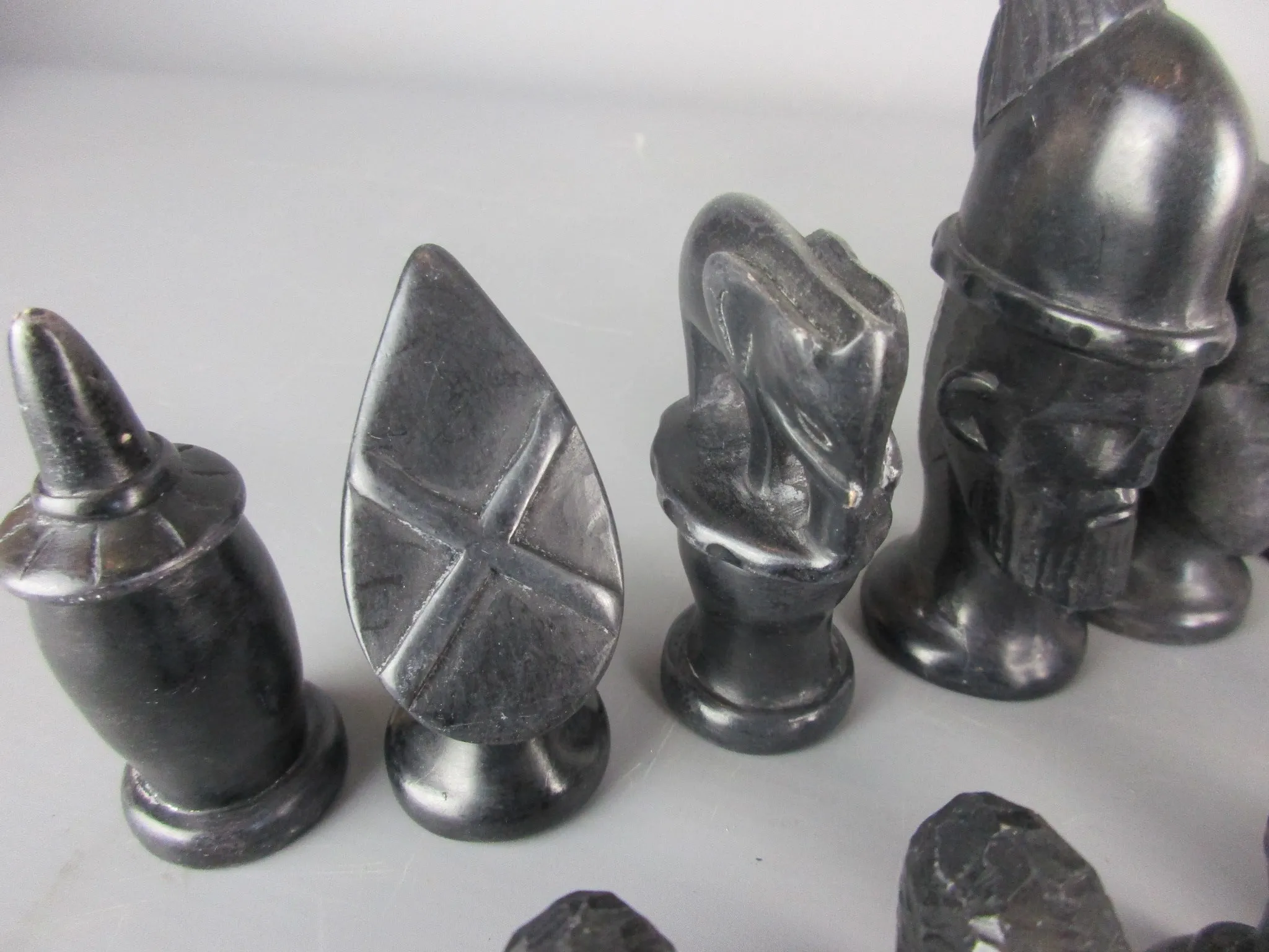 Carved African Soapstone Chess Set Vintage Mid 20th Century