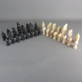 Carved African Soapstone Chess Set Vintage Mid 20th Century