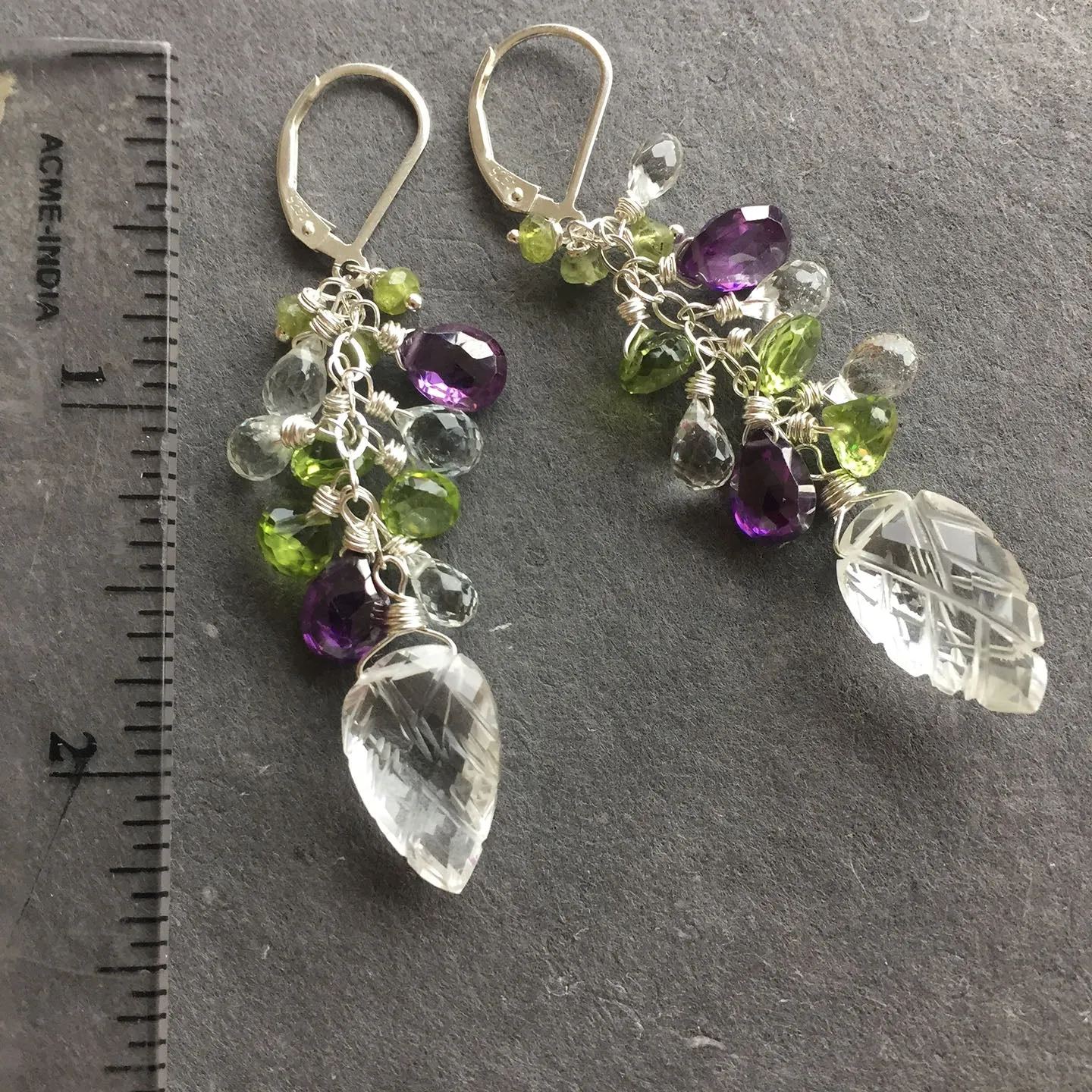 Carved Leaf Cluster in Crystal, White Topaz, Peridot & More