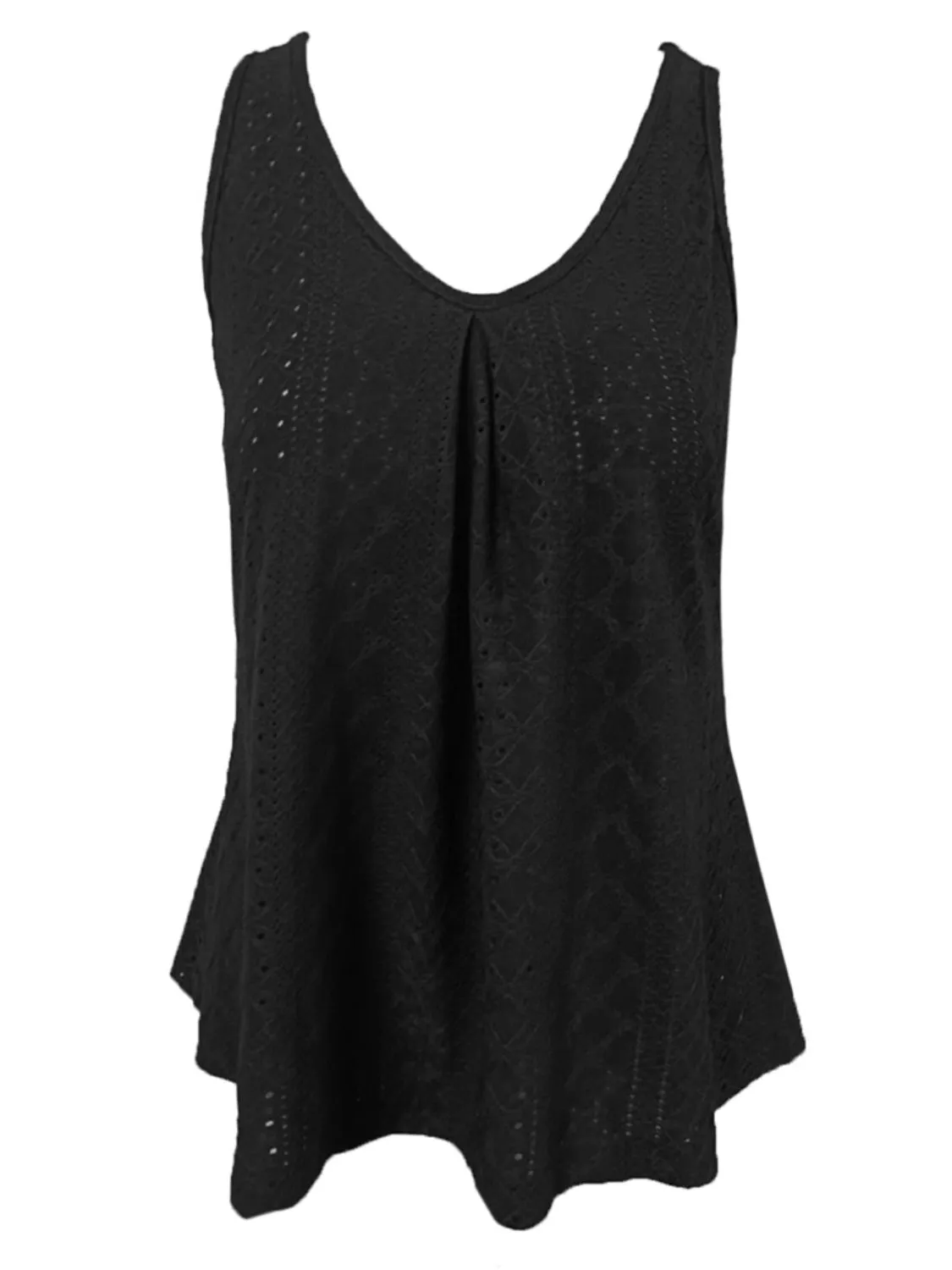 Chic Eyelet Scoop Neck Tank: Versatile Sleeveless Top for Women - Ideal Summer Wear for Casual & Dressy Occasions!